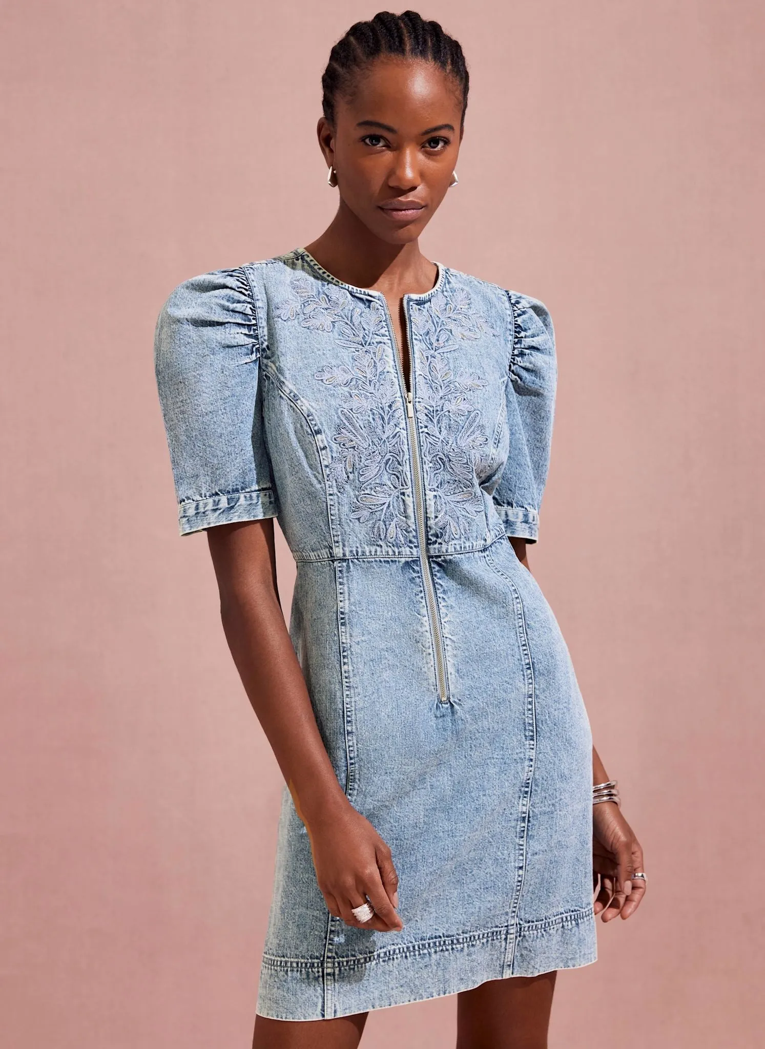 Indigo Embroidered Denim Mini Dress sold by Mint Velvet product image thumbnail 2