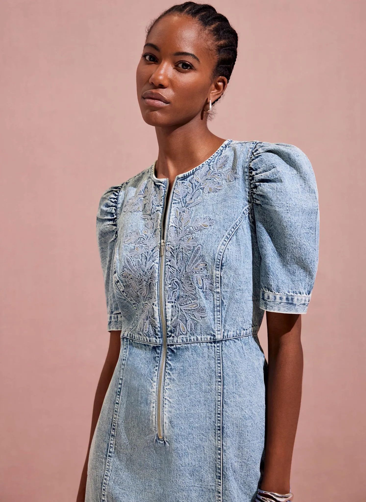 Indigo Embroidered Denim Mini Dress sold by Mint Velvet product image thumbnail 3