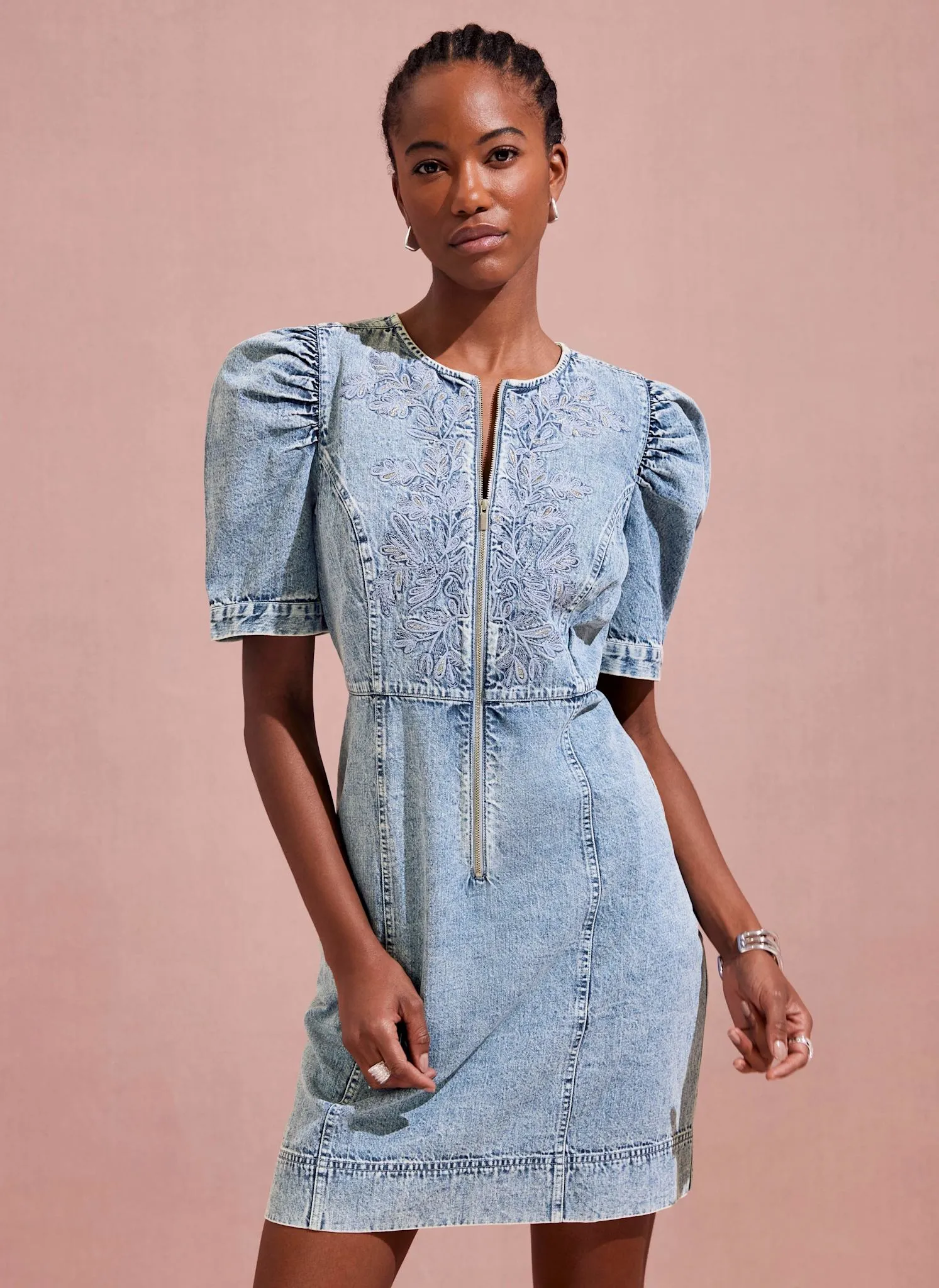 Indigo Embroidered Denim Mini Dress sold by Mint Velvet product image thumbnail 5