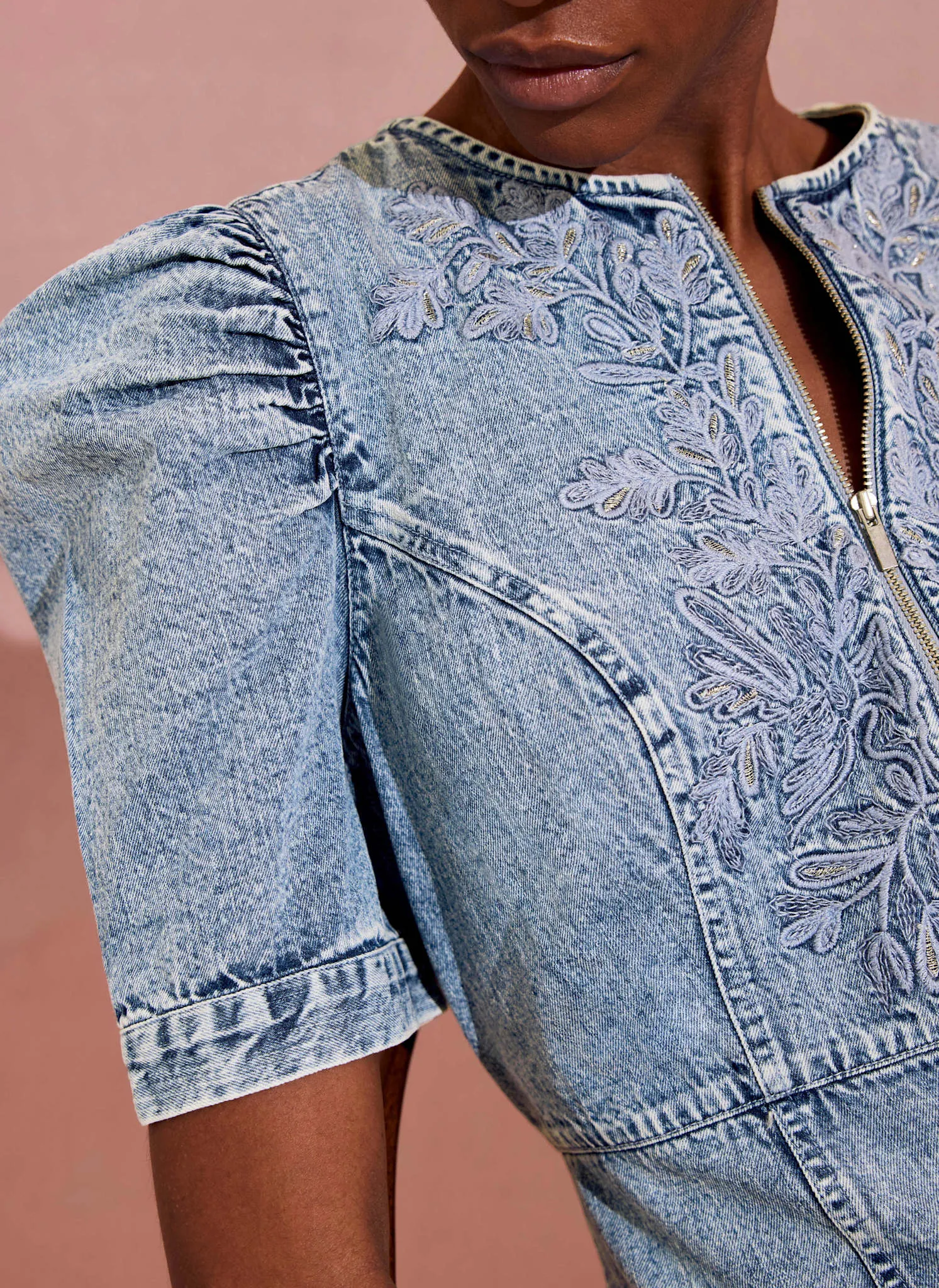 Indigo Embroidered Denim Mini Dress sold by Mint Velvet product image thumbnail 4
