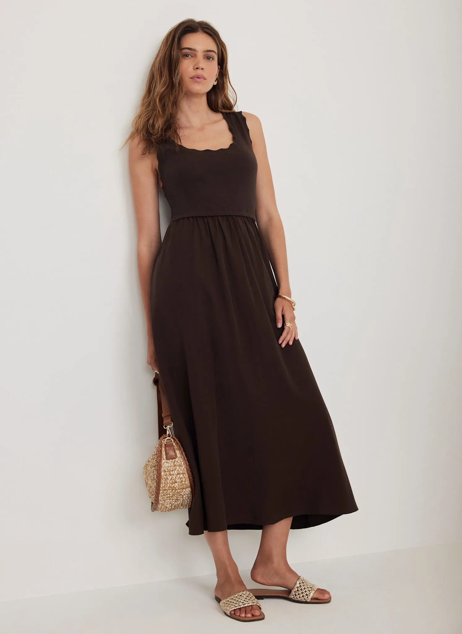 Brown Scallop Trim Midi Dress sold by Mint Velvet