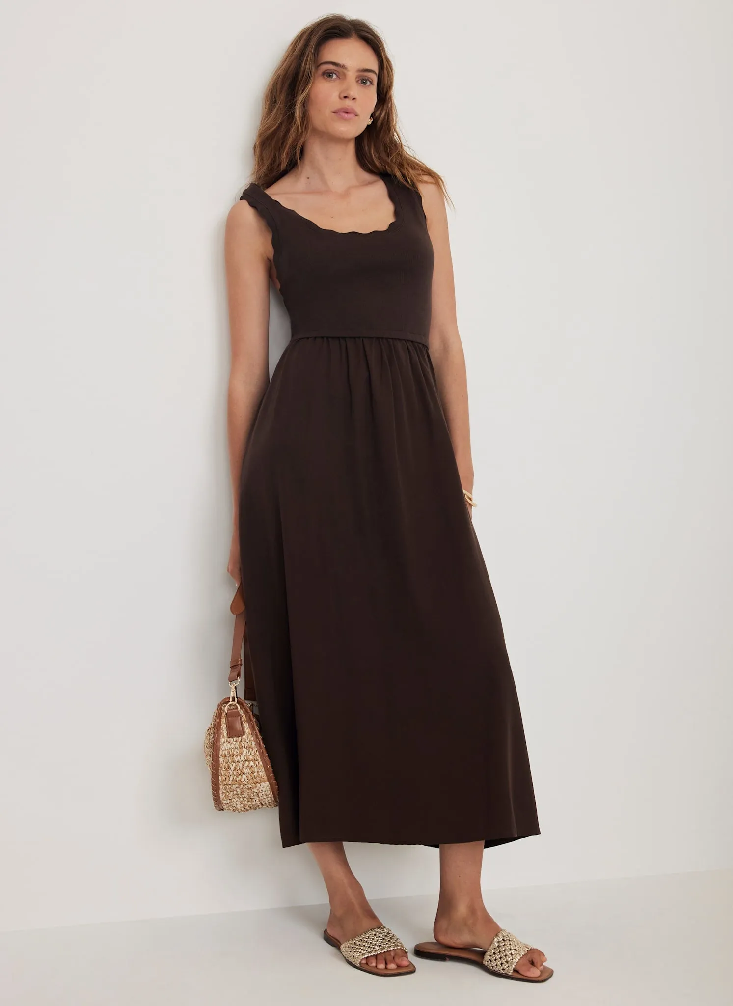 Brown Scallop Trim Midi Dress sold by Mint Velvet product image thumbnail 4