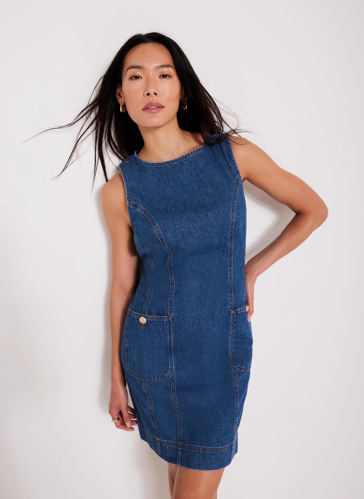 Dark Indigo Denim Shift Mini Dress sold by Mint Velvet