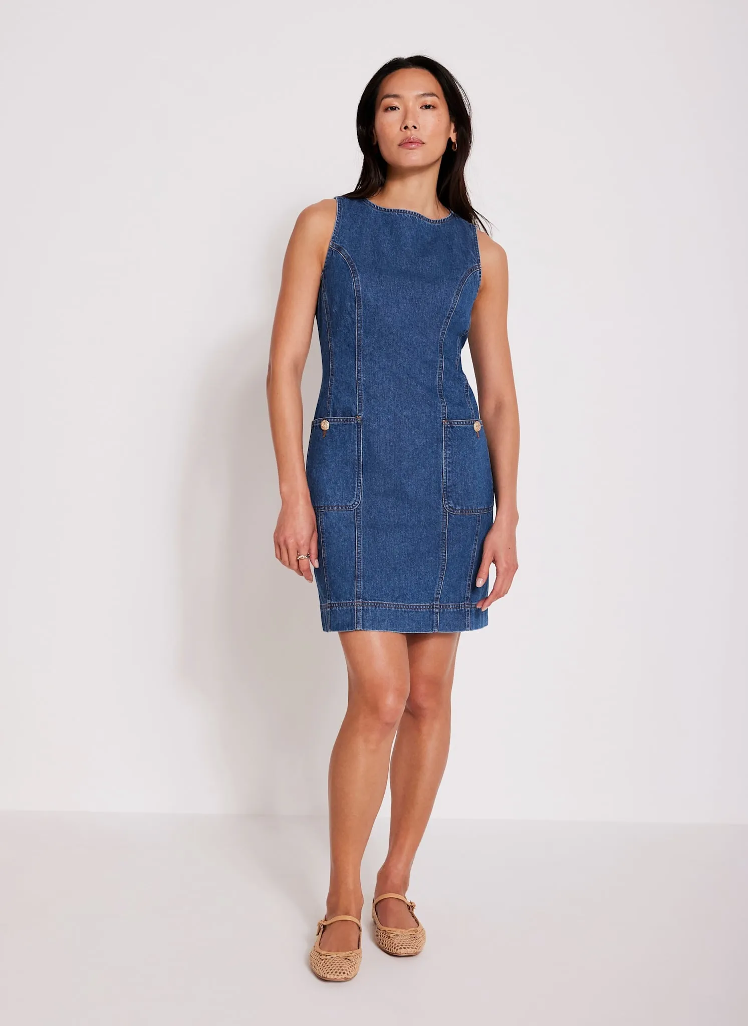 Dark Indigo Denim Shift Mini Dress sold by Mint Velvet product image thumbnail 4