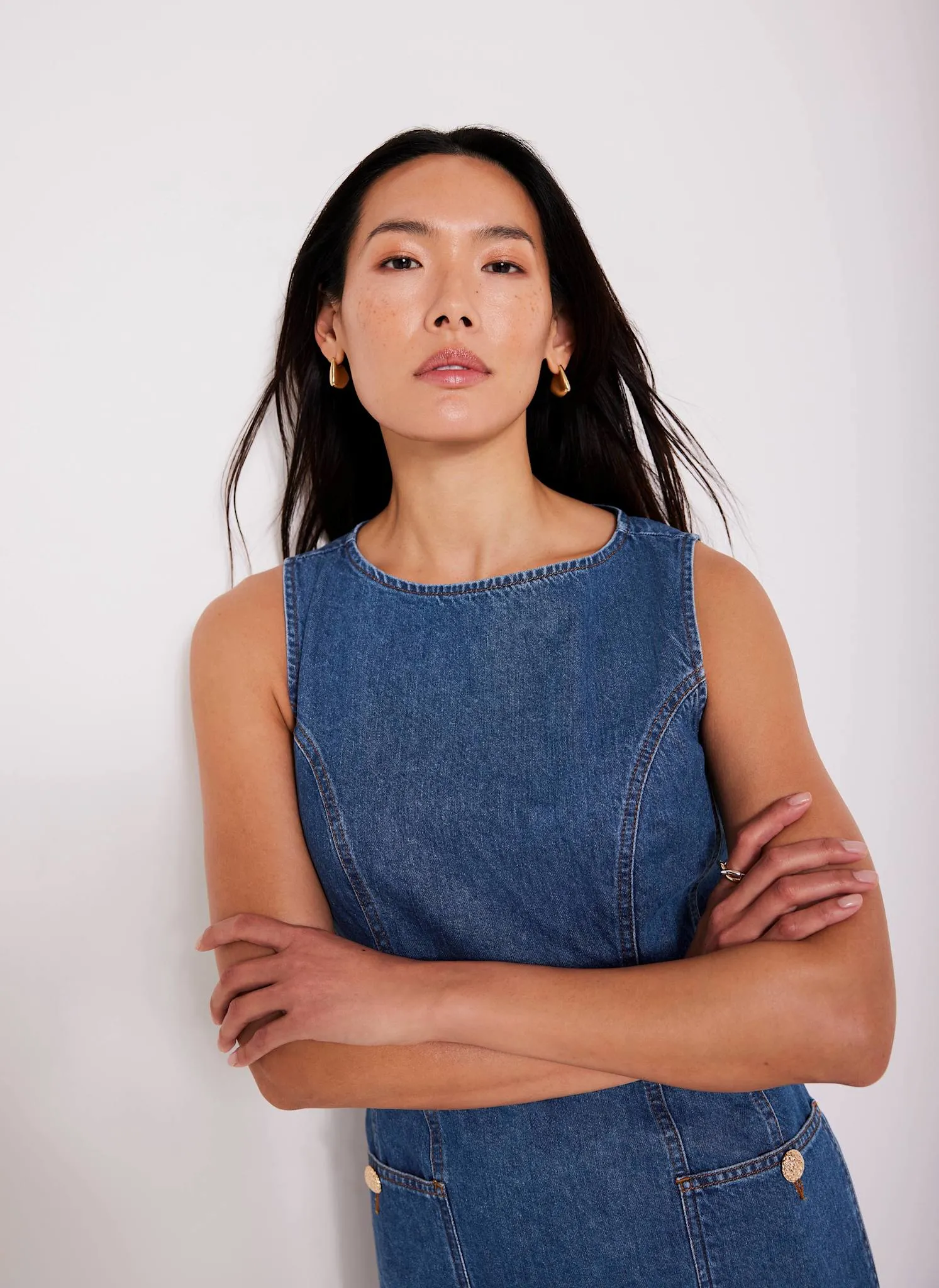 Dark Indigo Denim Shift Mini Dress sold by Mint Velvet product image thumbnail 5