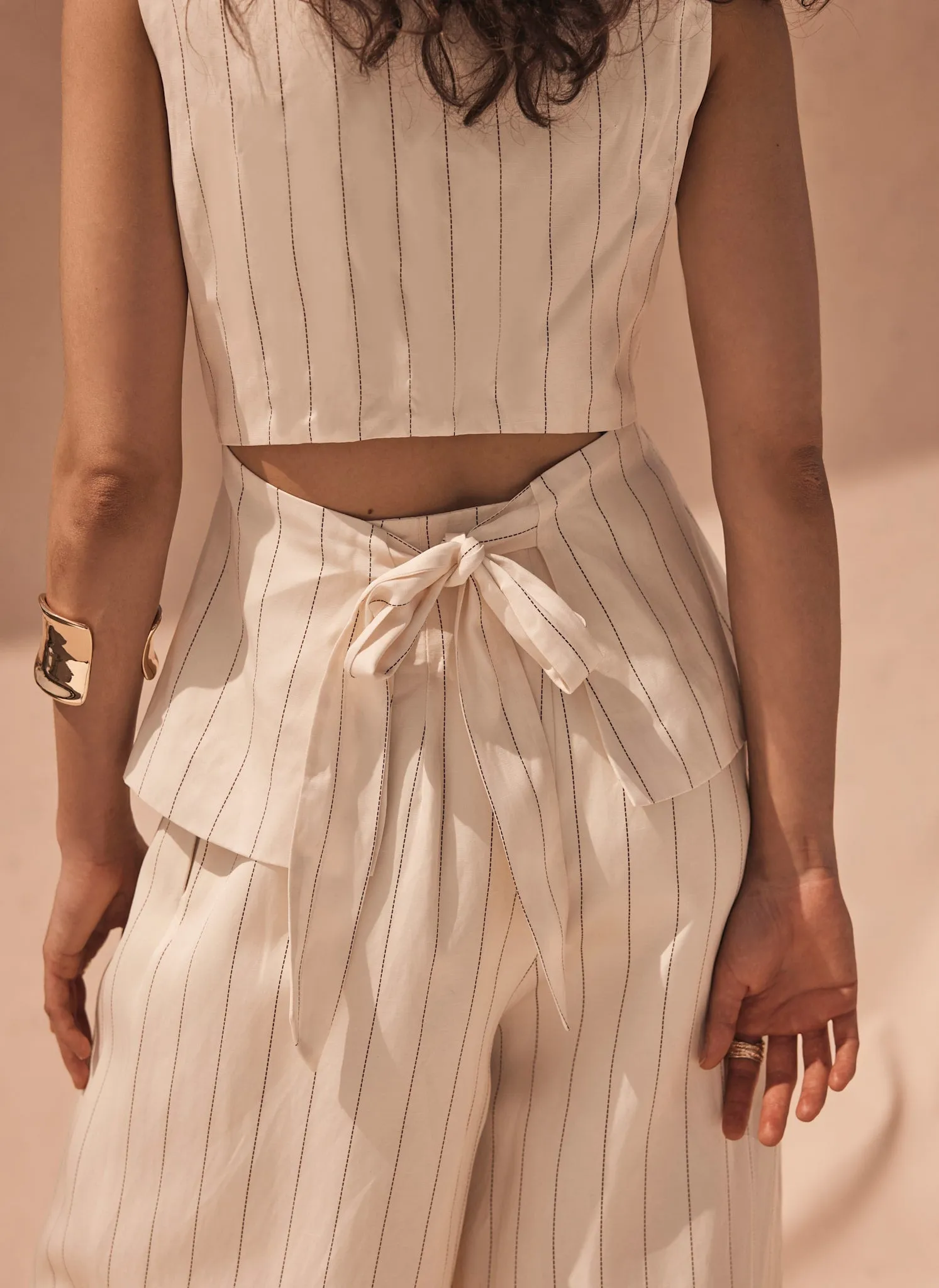 Cream Pinstripe Tie Back Waistcoat sold by Mint Velvet product image thumbnail 3