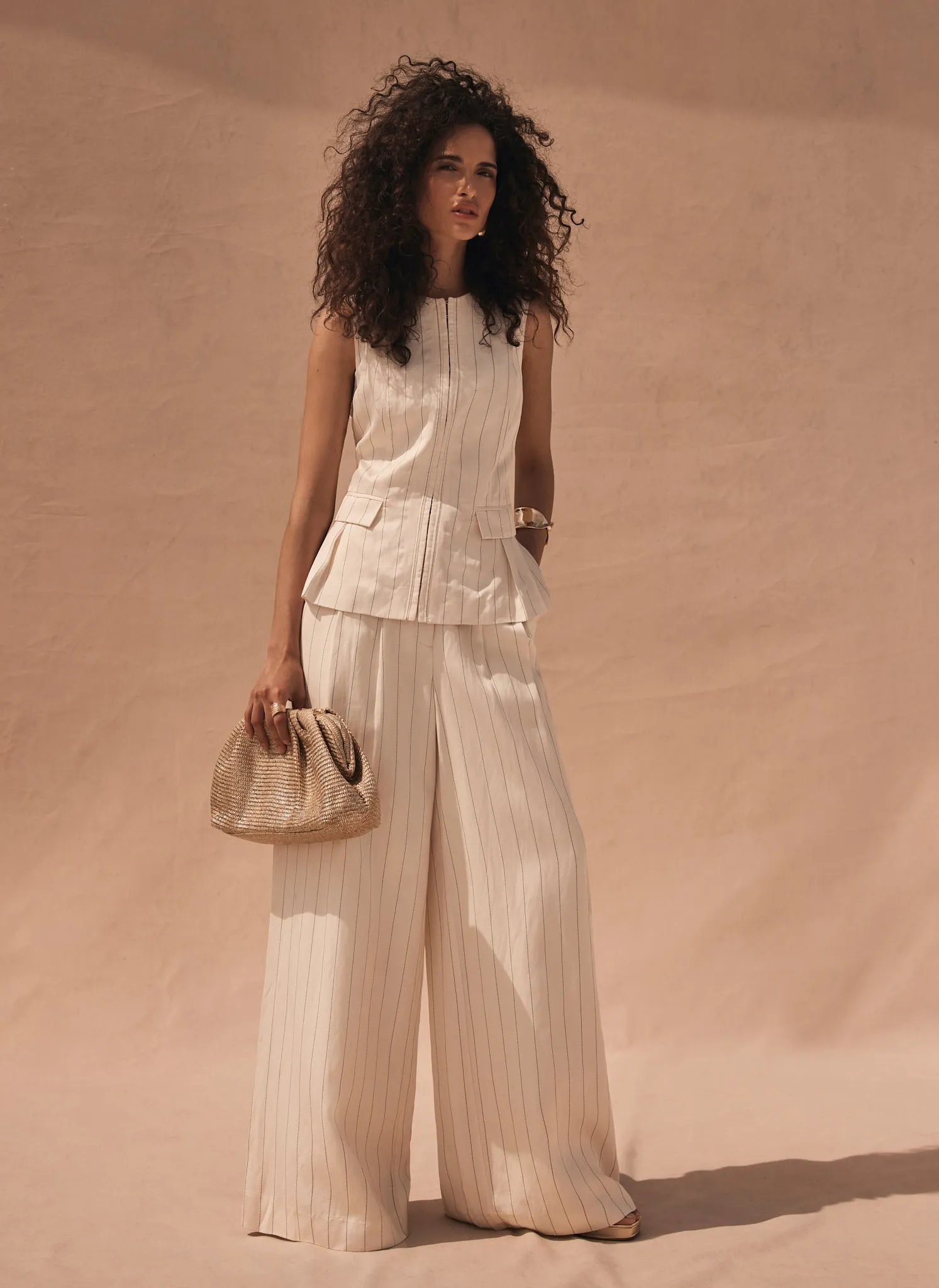 Cream Pinstripe Wide Leg Trousers sold by Mint Velvet
