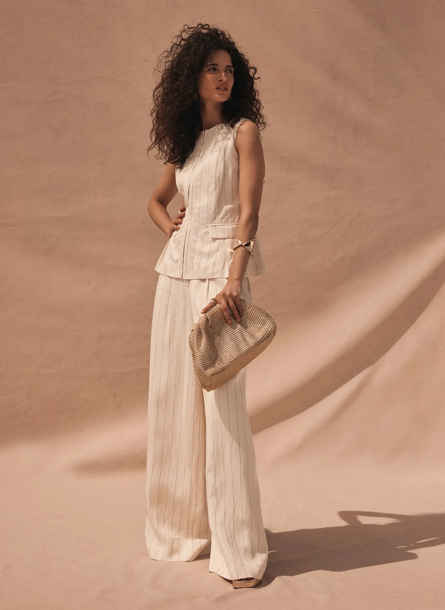 Cream Pinstripe Wide Leg Trousers sold by Mint Velvet product image thumbnail 3