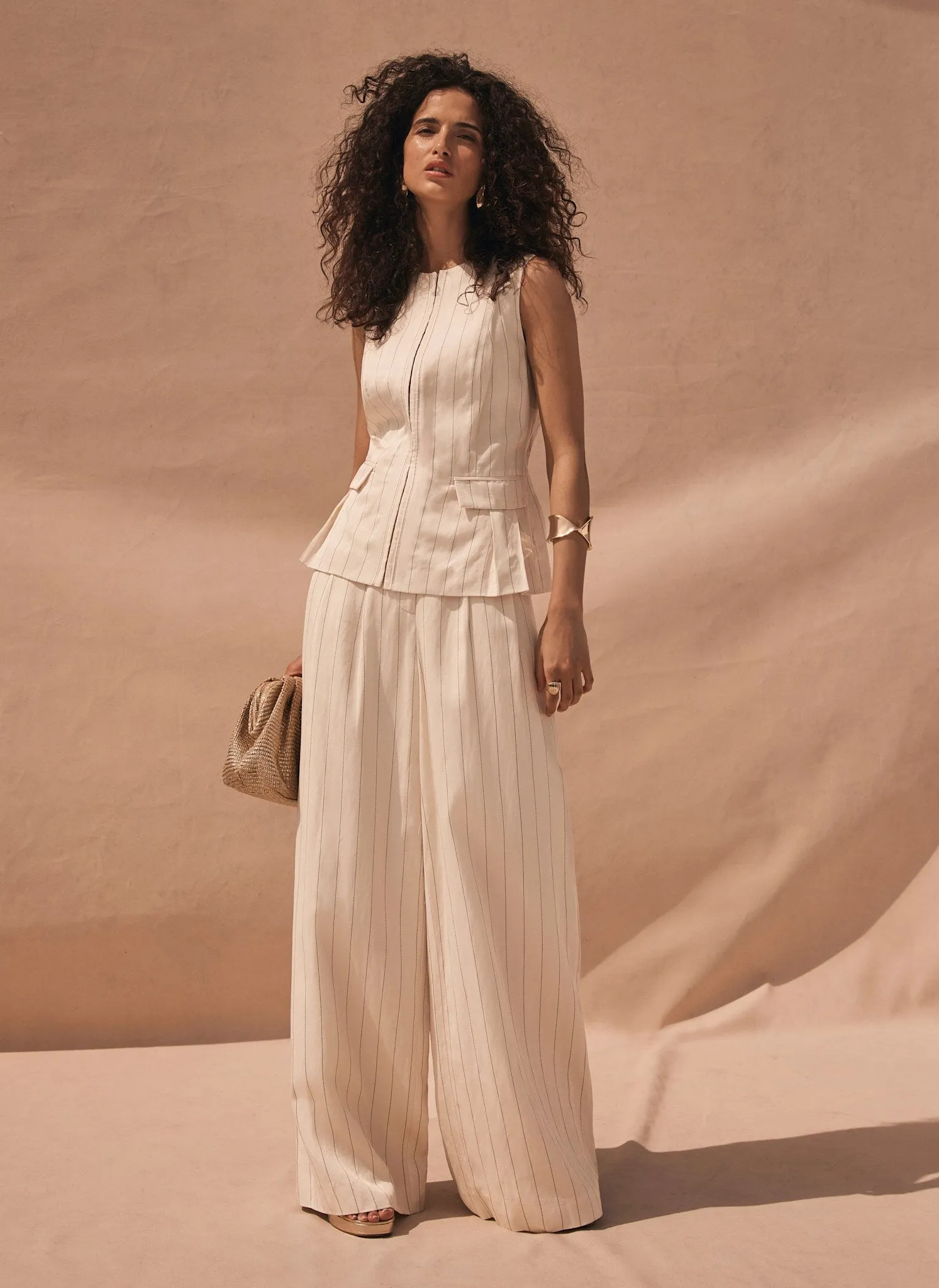 Cream Pinstripe Wide Leg Trousers sold by Mint Velvet product image thumbnail 4