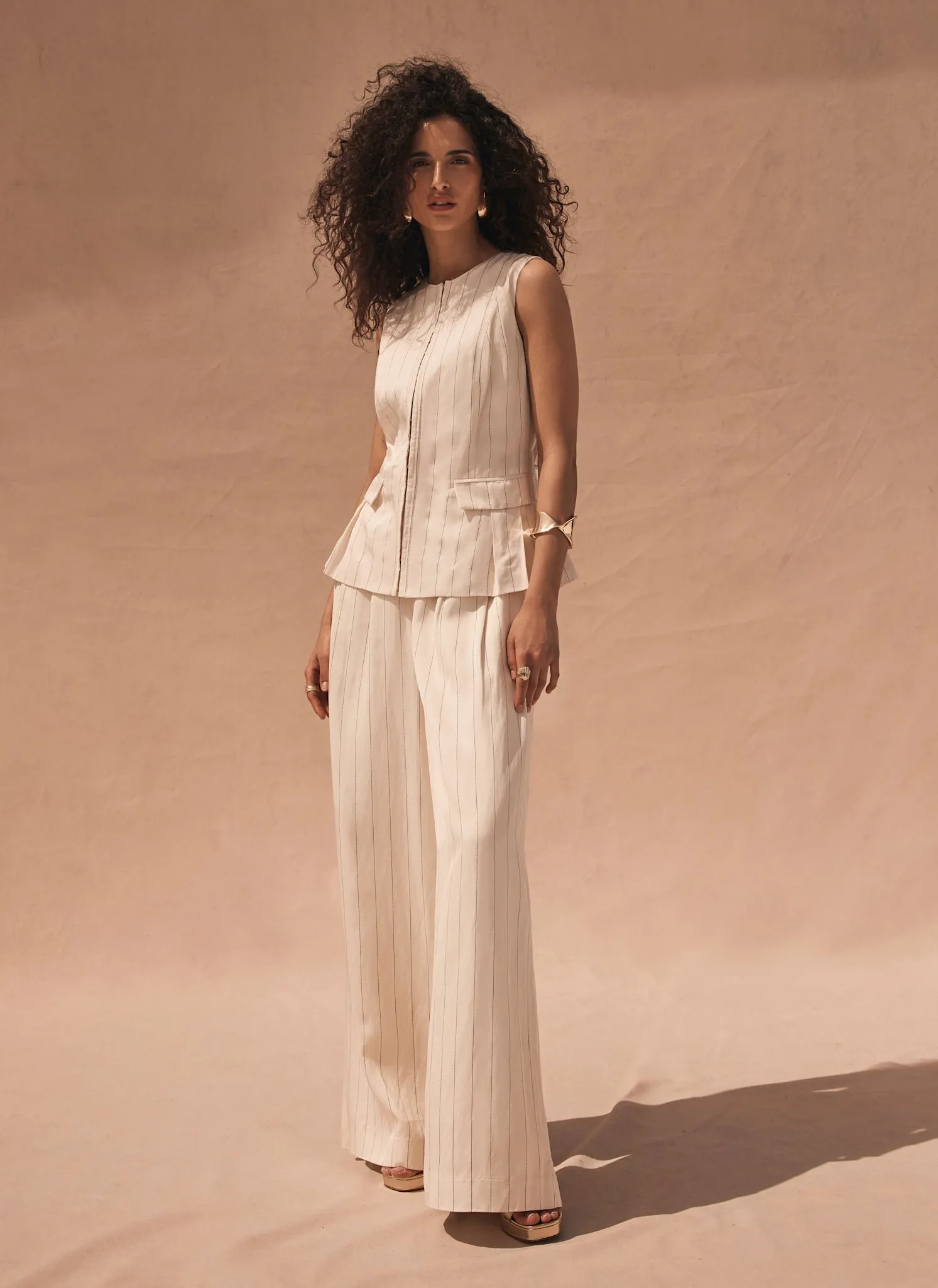 Cream Pinstripe Wide Leg Trousers sold by Mint Velvet product image thumbnail 5