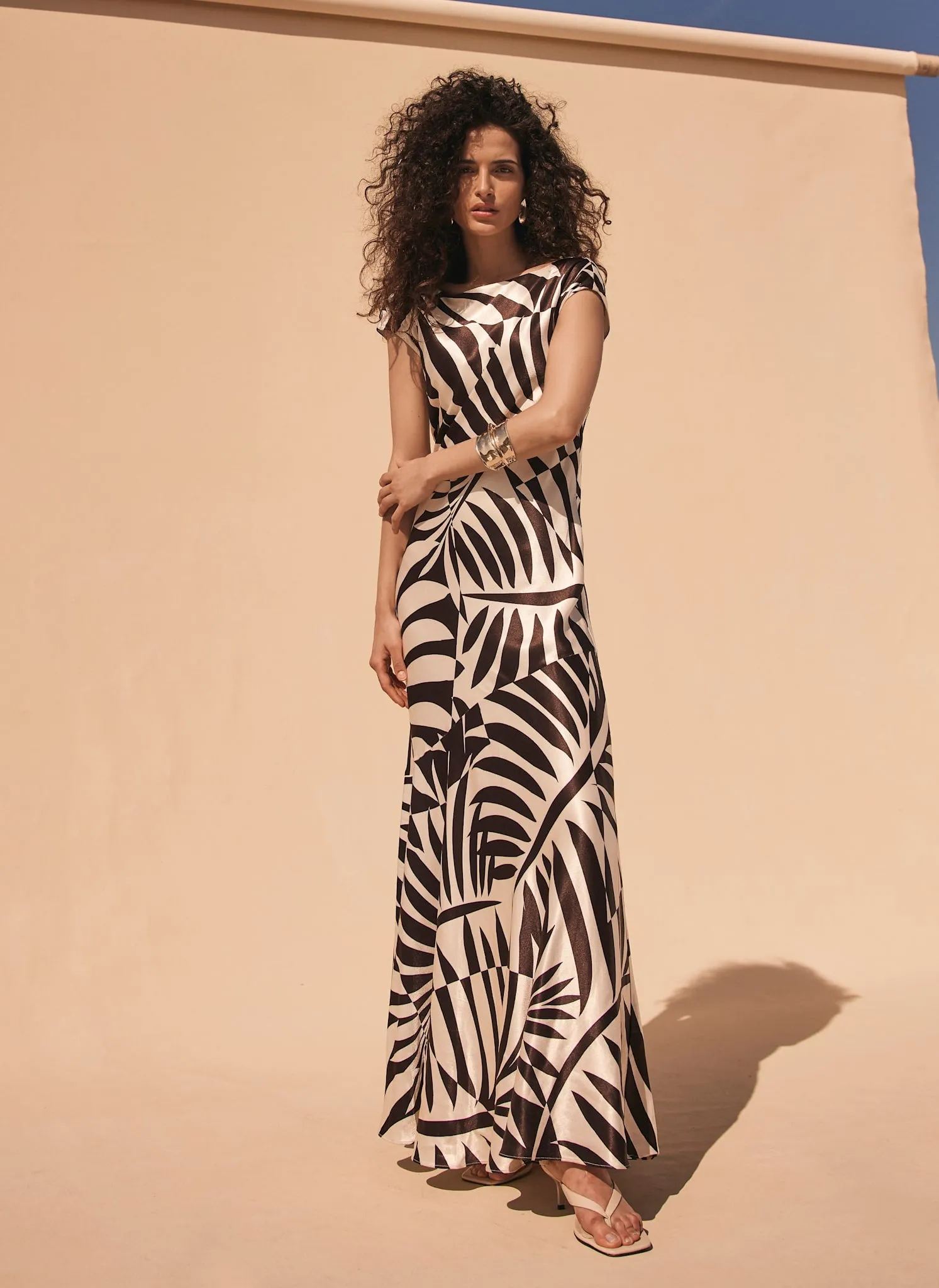 Brown Satin Palm Print Maxi Dress sold by Mint Velvet product image thumbnail 5
