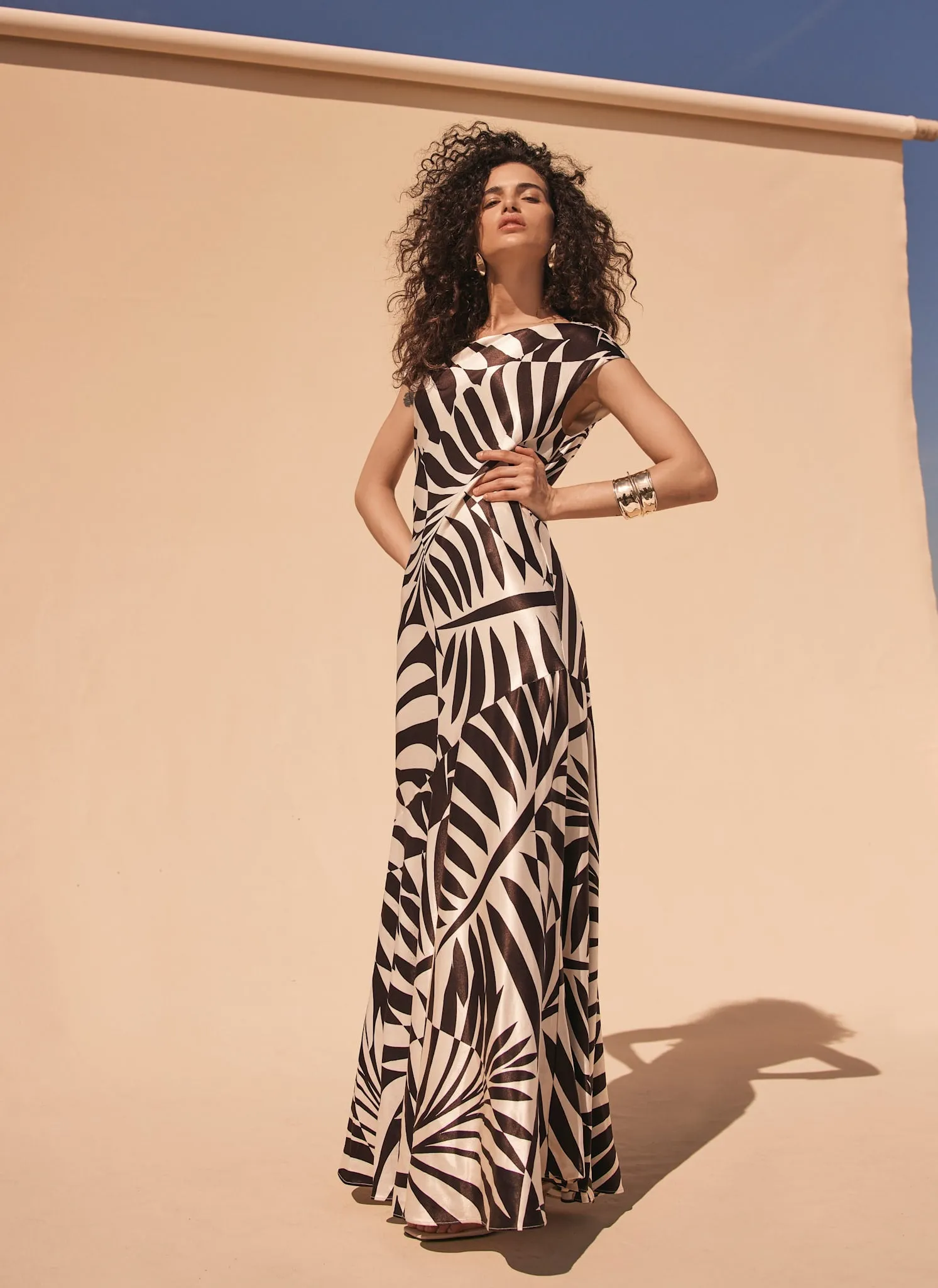 Brown Satin Palm Print Maxi Dress sold by Mint Velvet product image thumbnail 2