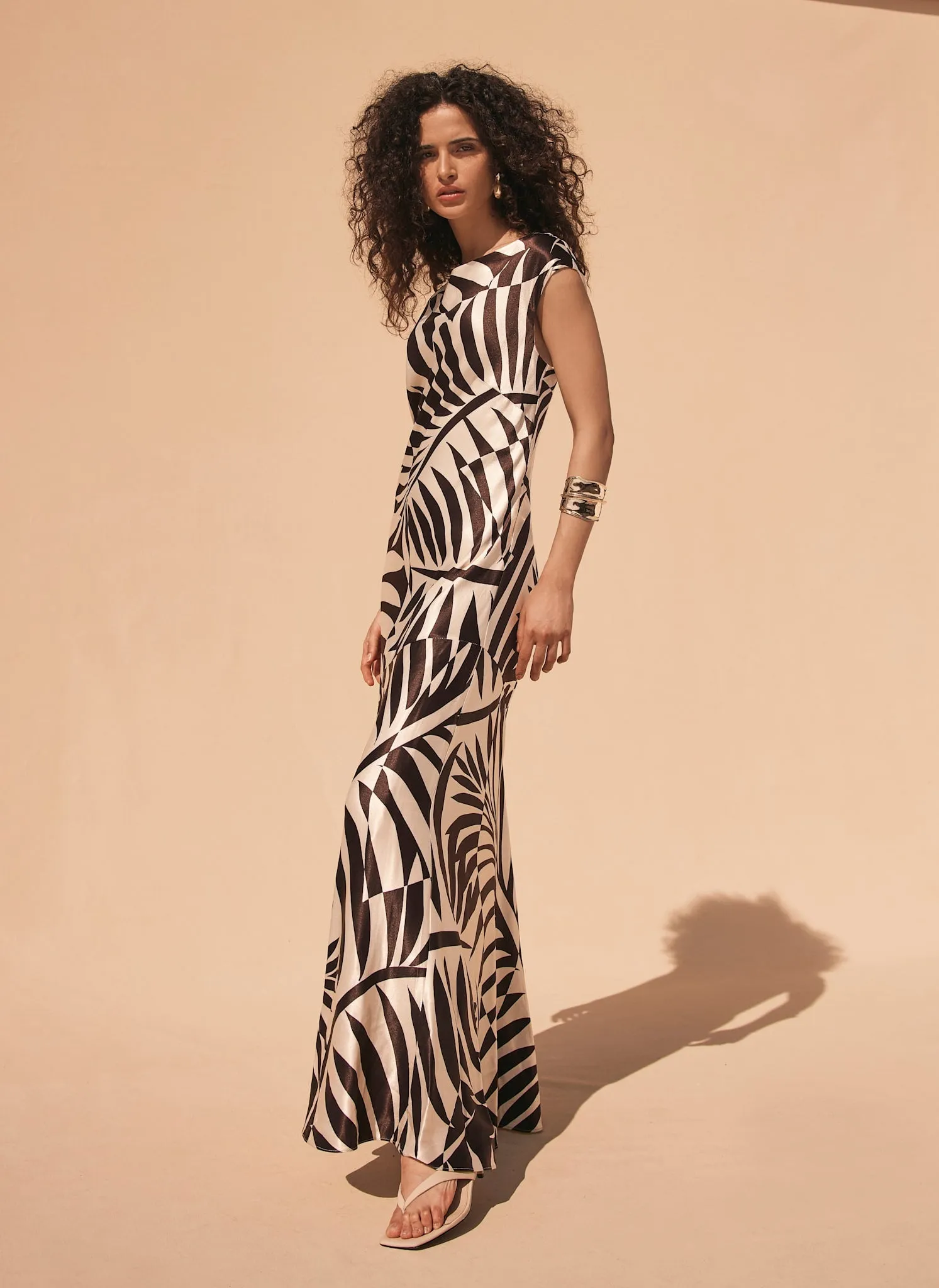 Brown Satin Palm Print Maxi Dress sold by Mint Velvet