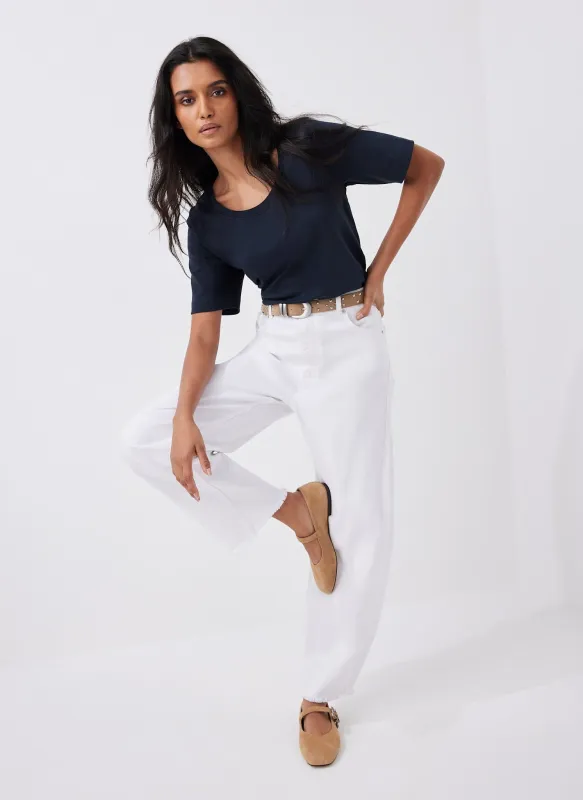 Navy Cotton Scoop Neck T-Shirt sold by Mint Velvet