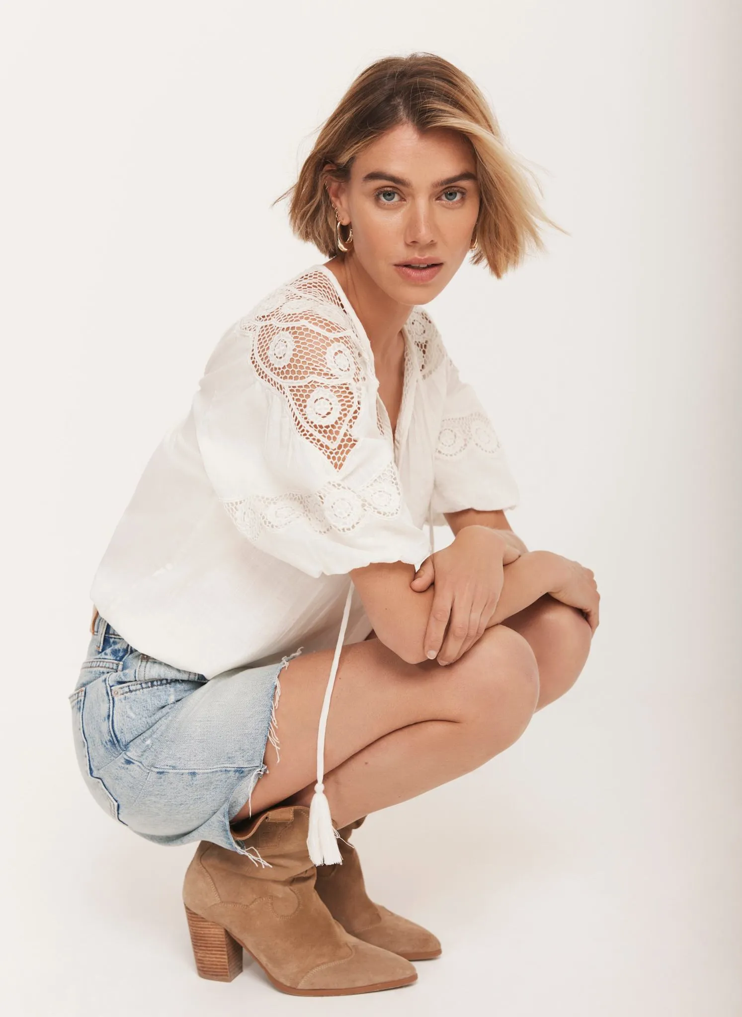 Cream Cotton Embroidered Top sold by Mint Velvet