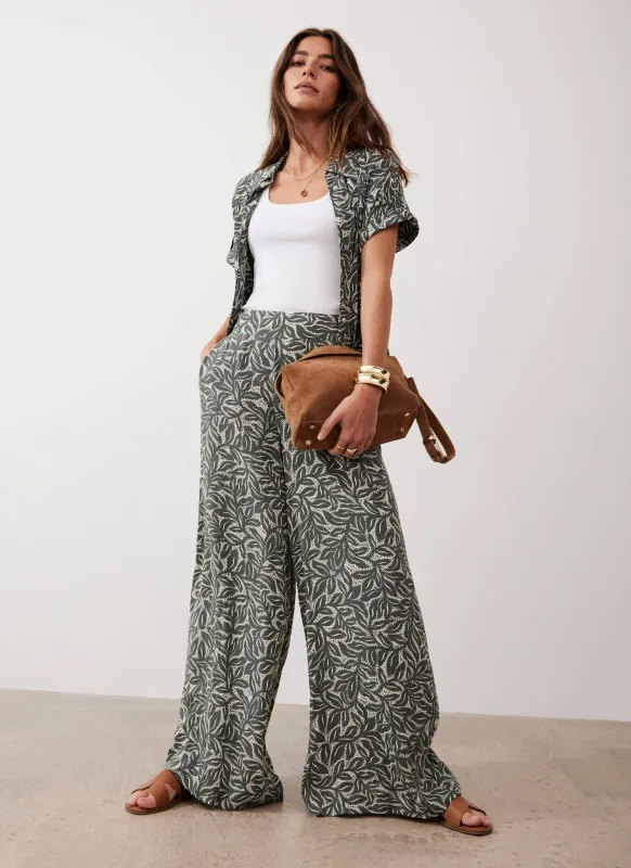 Green Leaf Print Wide Trousers sold by Mint Velvet