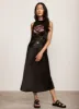 Black Satin Floral Print Midi Dress sold by Mint Velvet