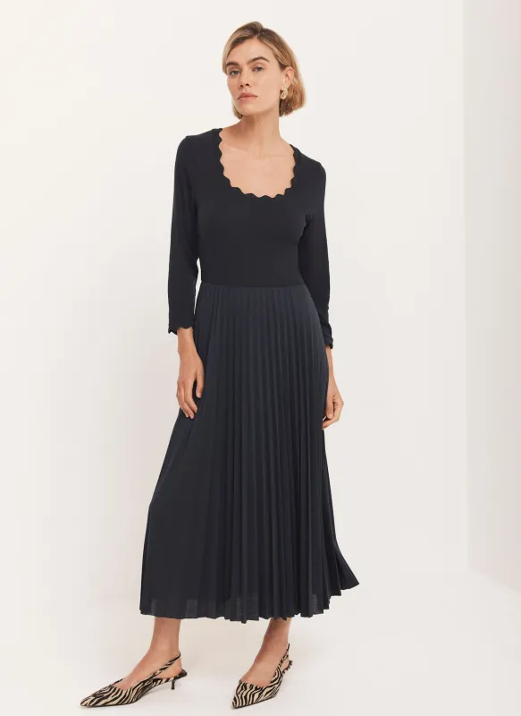 Navy Scallop Jersey Mix Midi Dress sold by Mint Velvet