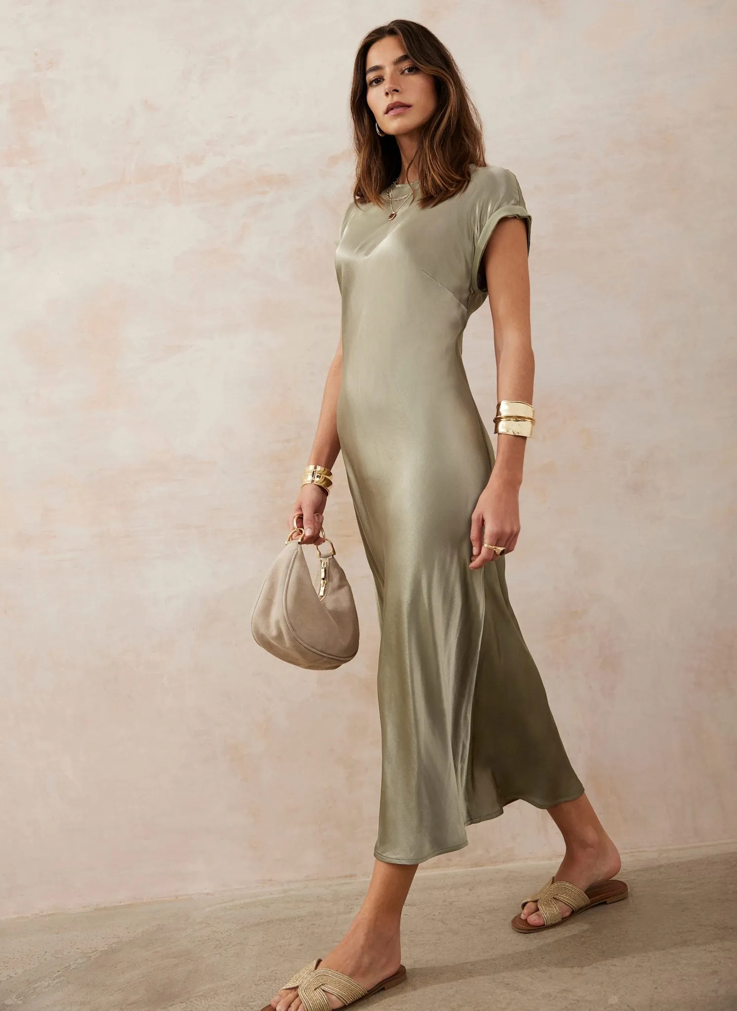Khaki Satin Midi Dress sold by Mint Velvet product image thumbnail 5