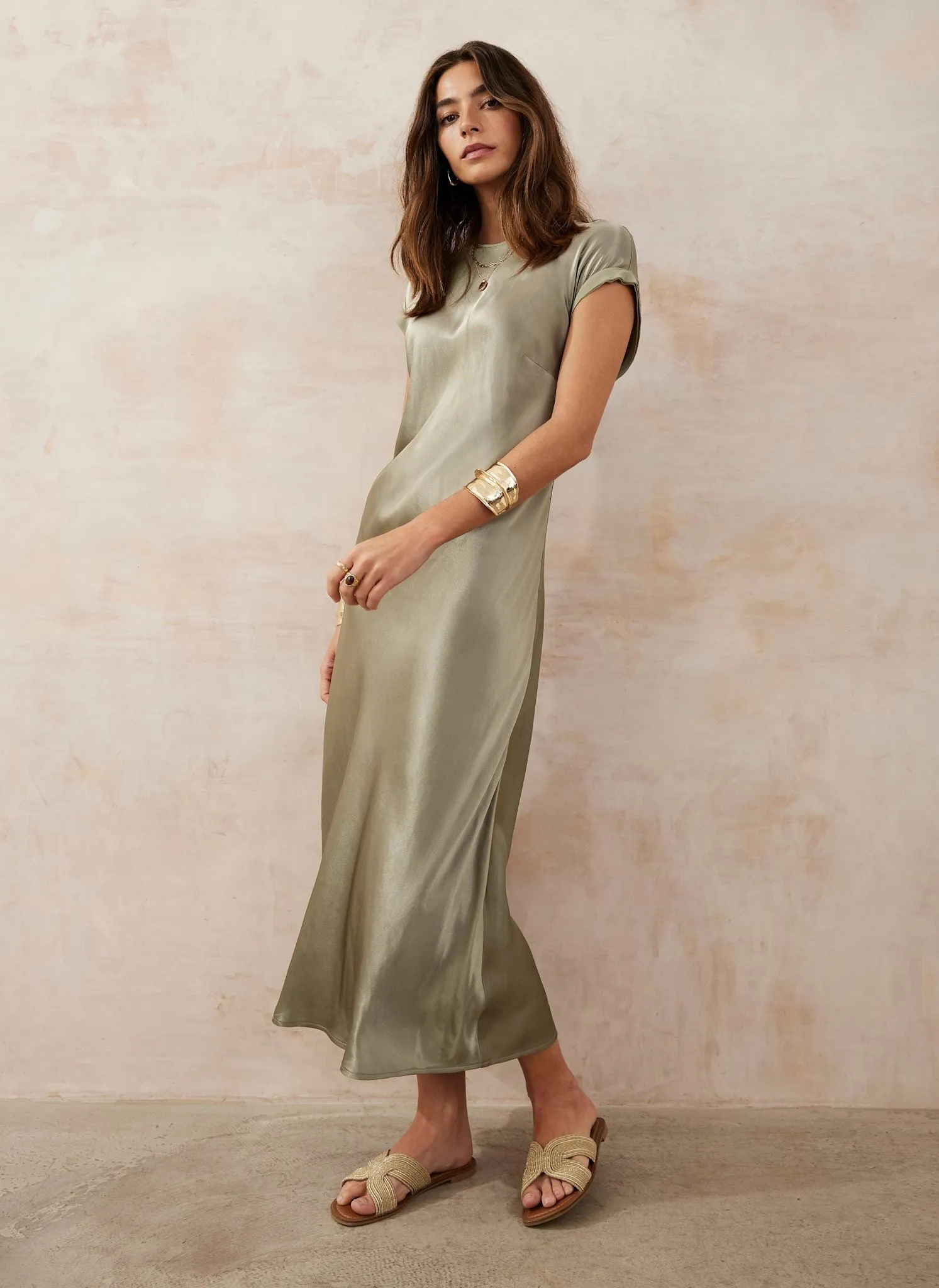Khaki Satin Midi Dress sold by Mint Velvet product image thumbnail 2