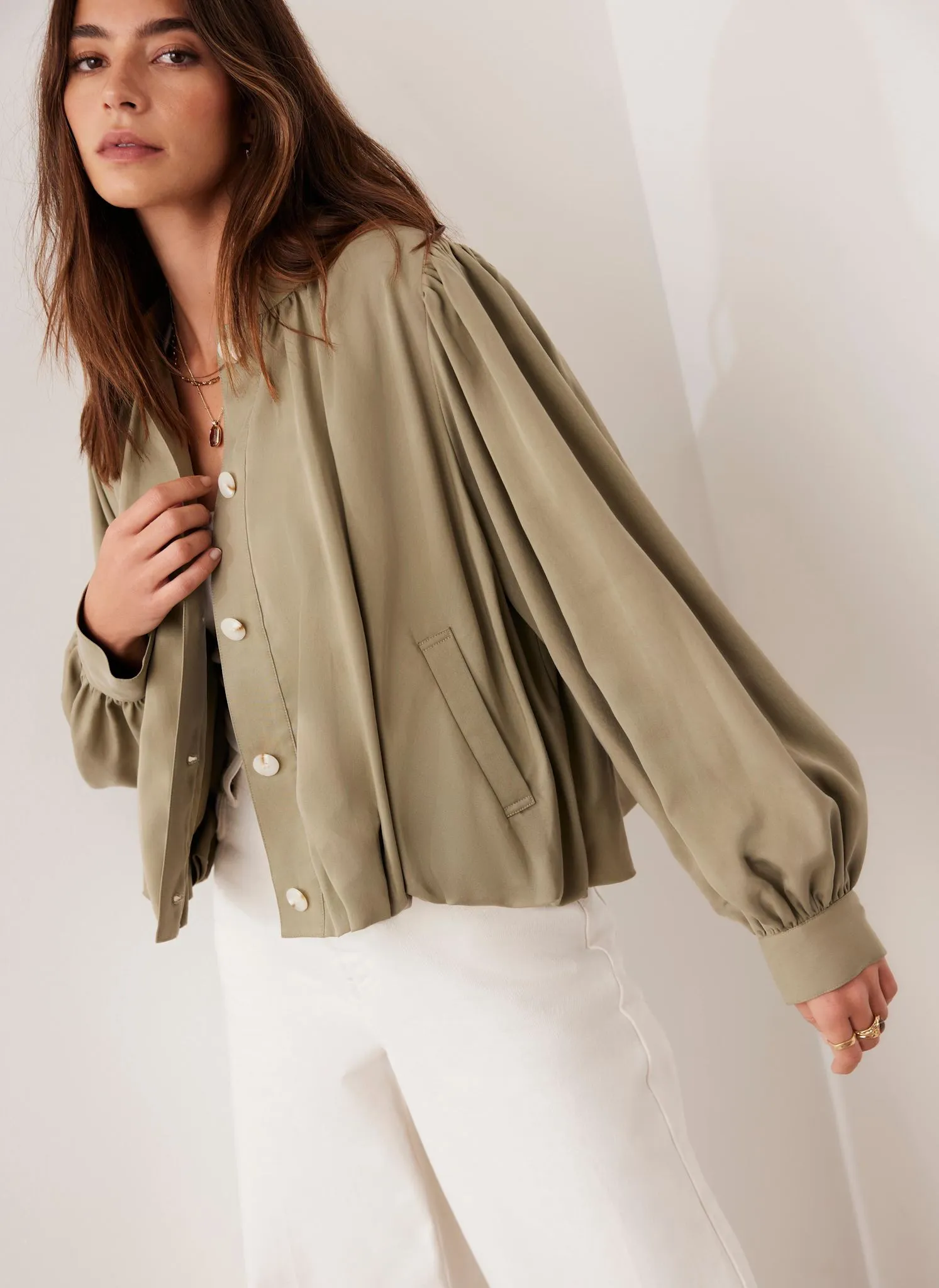 Khaki Bubble Hem Jacket sold by Mint Velvet product image thumbnail 4