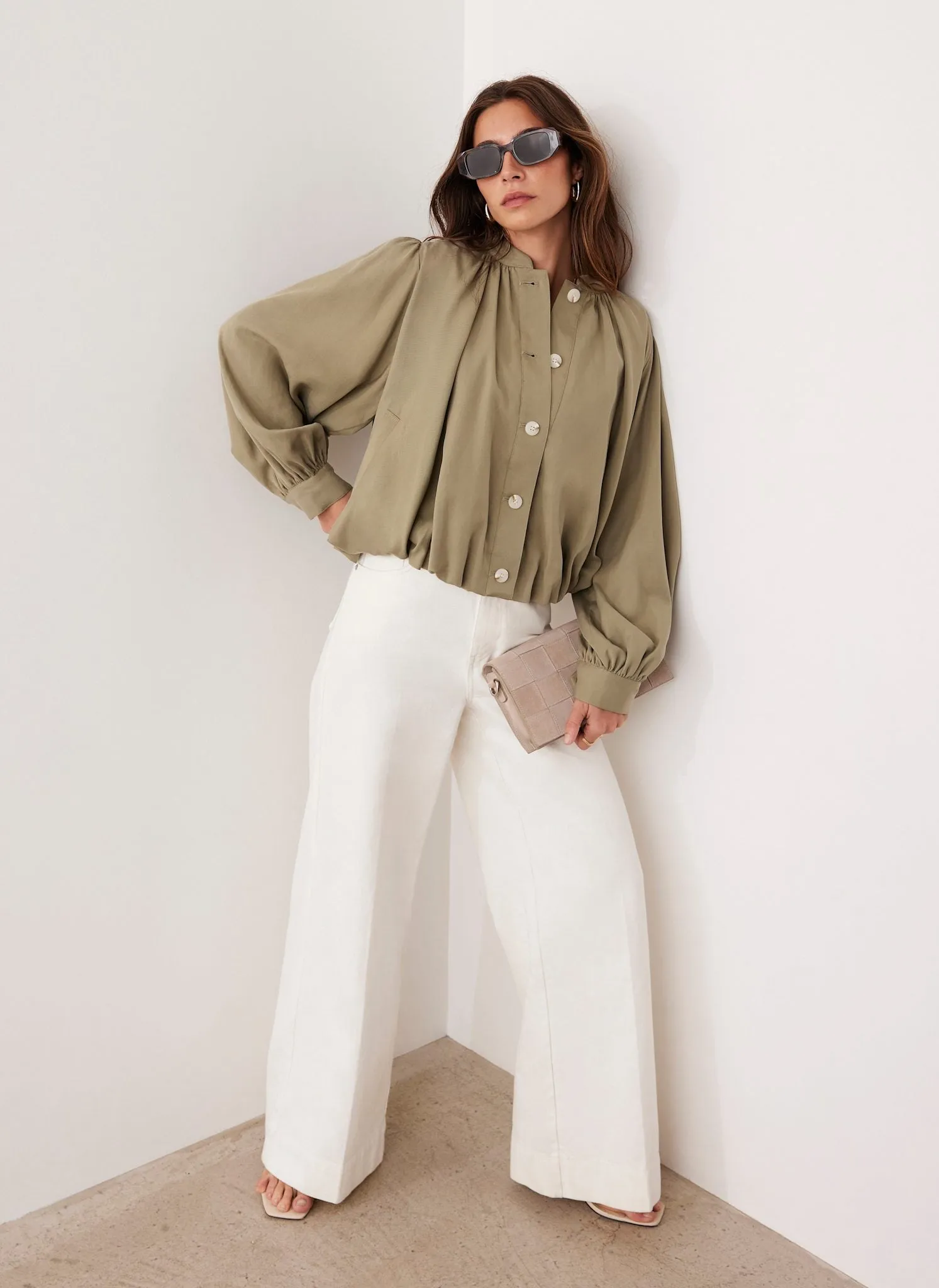 Khaki Bubble Hem Jacket sold by Mint Velvet