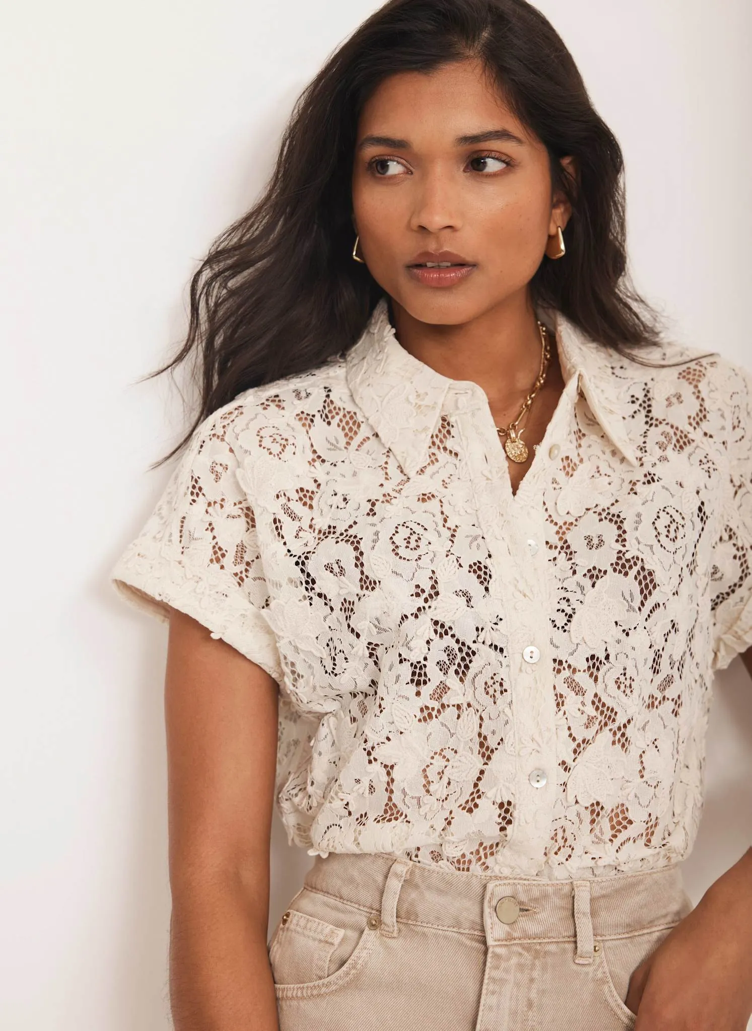 Cream Lace Shirt sold by Mint Velvet product image thumbnail 2