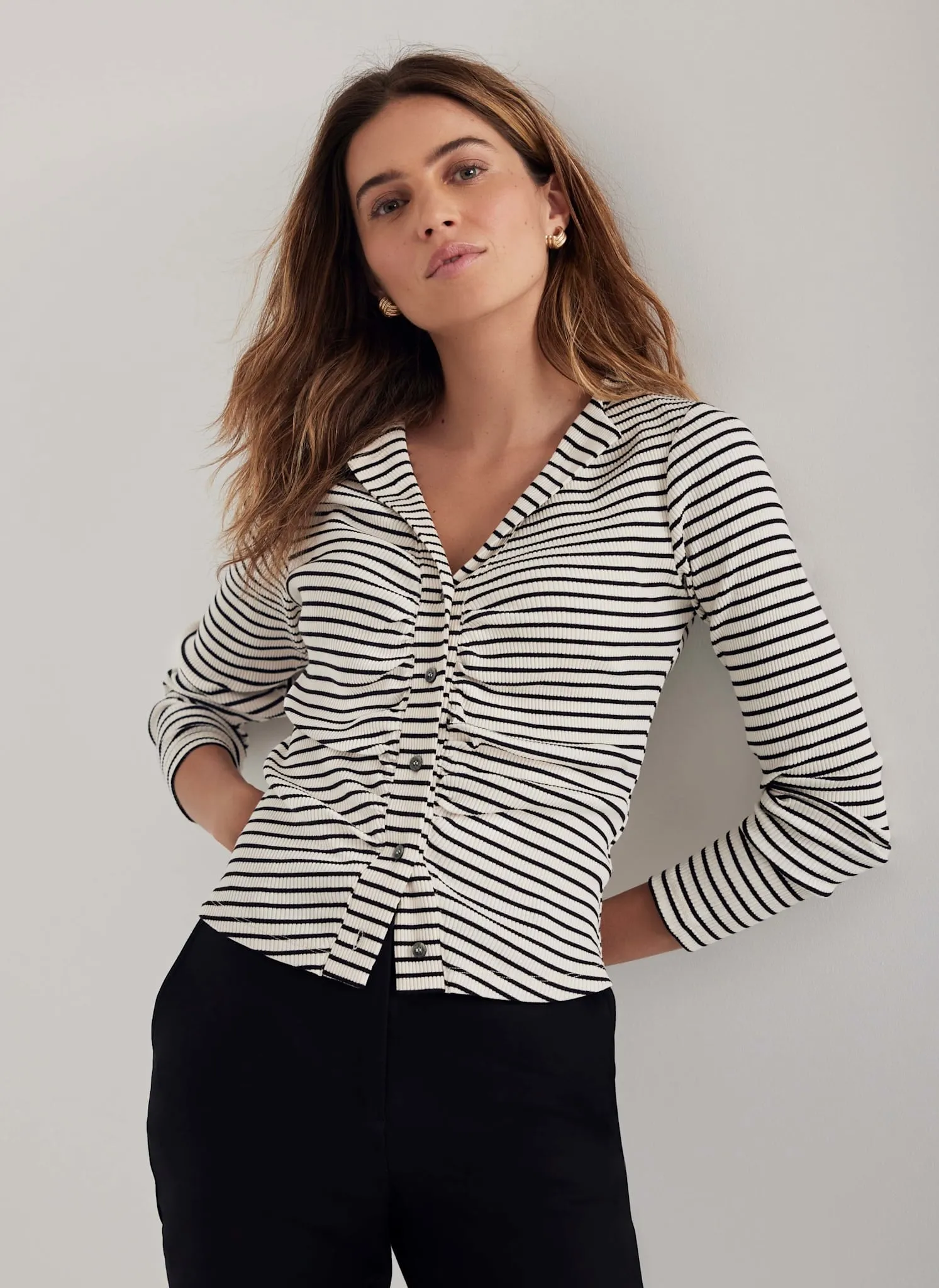 Neutral Striped Ruched Top sold by Mint Velvet