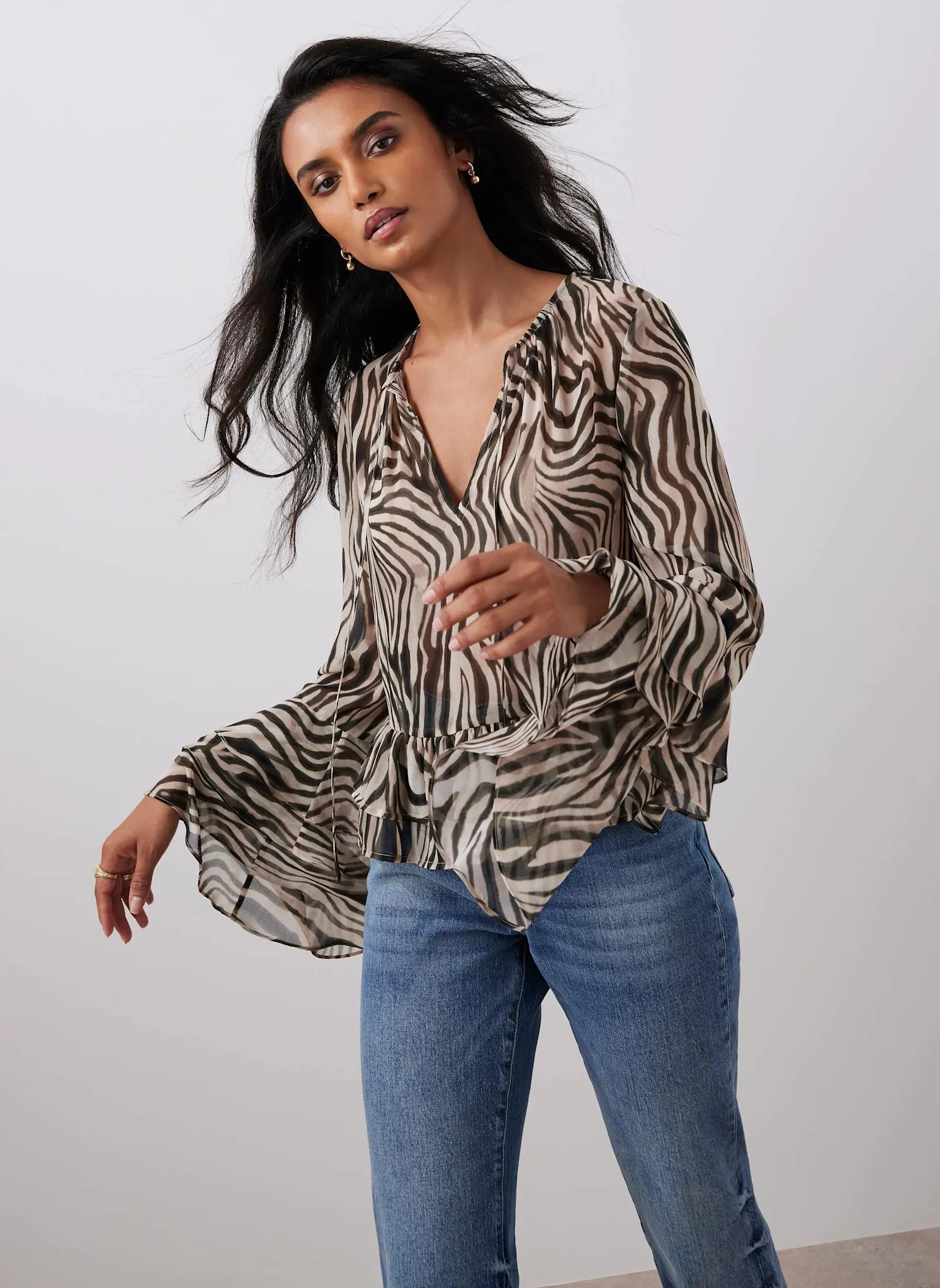 Black Zebra Print Ruffle Top sold by Mint Velvet product image thumbnail 5