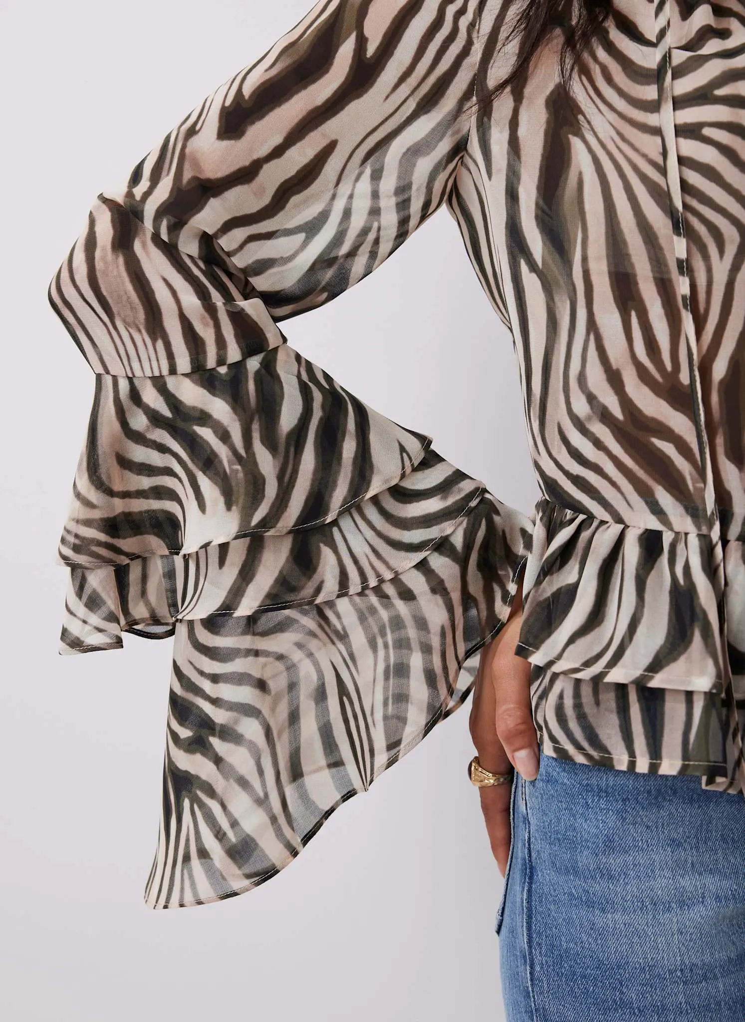 Black Zebra Print Ruffle Top sold by Mint Velvet product image thumbnail 4