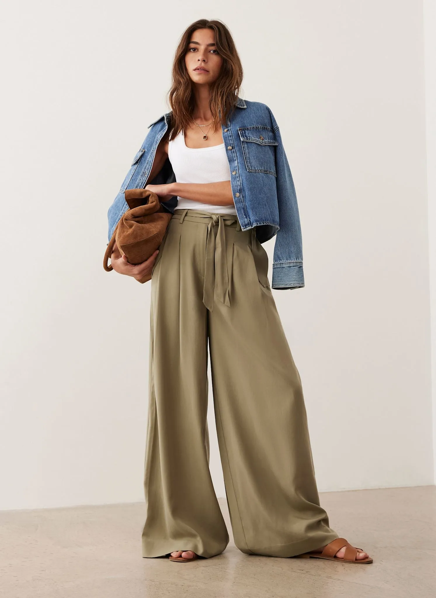 Khaki Belted Wide Leg Trousers sold by Mint Velvet product image thumbnail 4