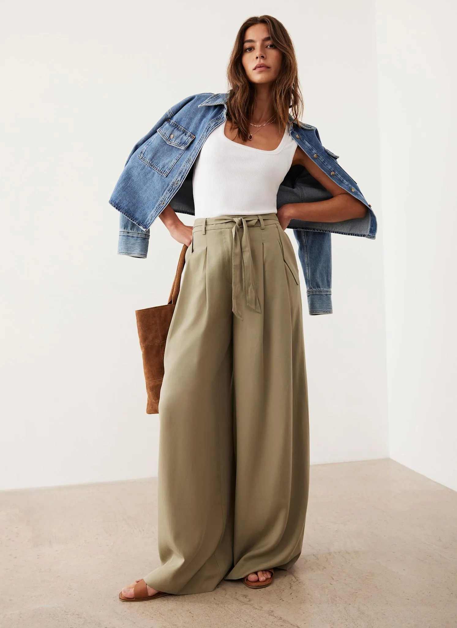 Khaki Belted Wide Leg Trousers sold by Mint Velvet product image thumbnail 5