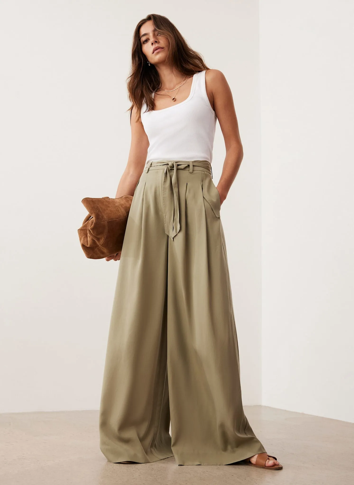 Khaki Belted Wide Leg Trousers sold by Mint Velvet product image thumbnail 3