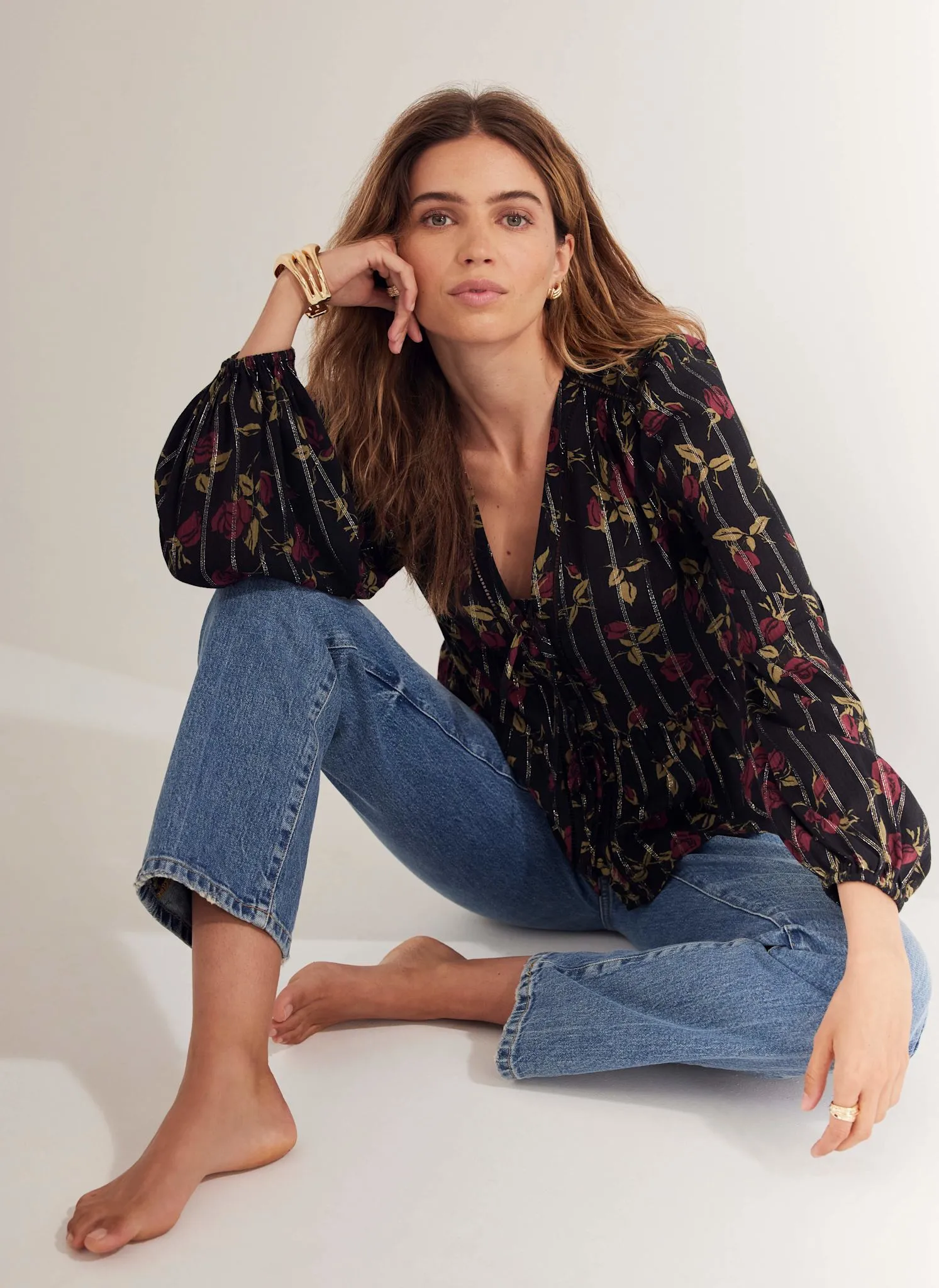 Black Rose Print Tie Front Top sold by Mint Velvet product image thumbnail 3