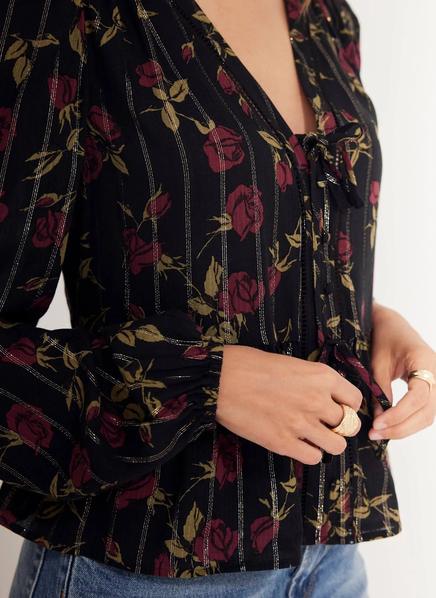 Black Rose Print Tie Front Top sold by Mint Velvet product image thumbnail 4