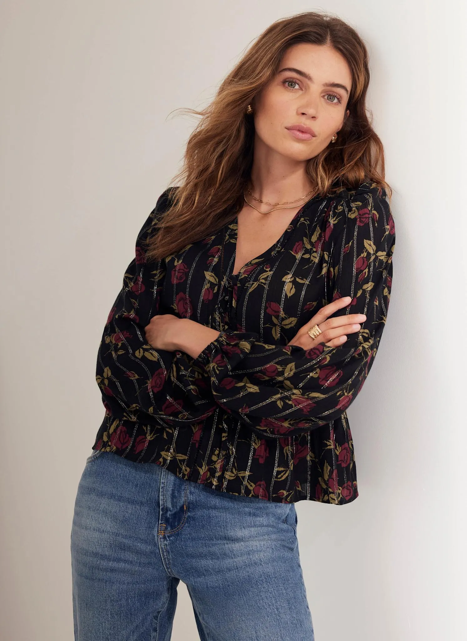 Black Rose Print Tie Front Top sold by Mint Velvet