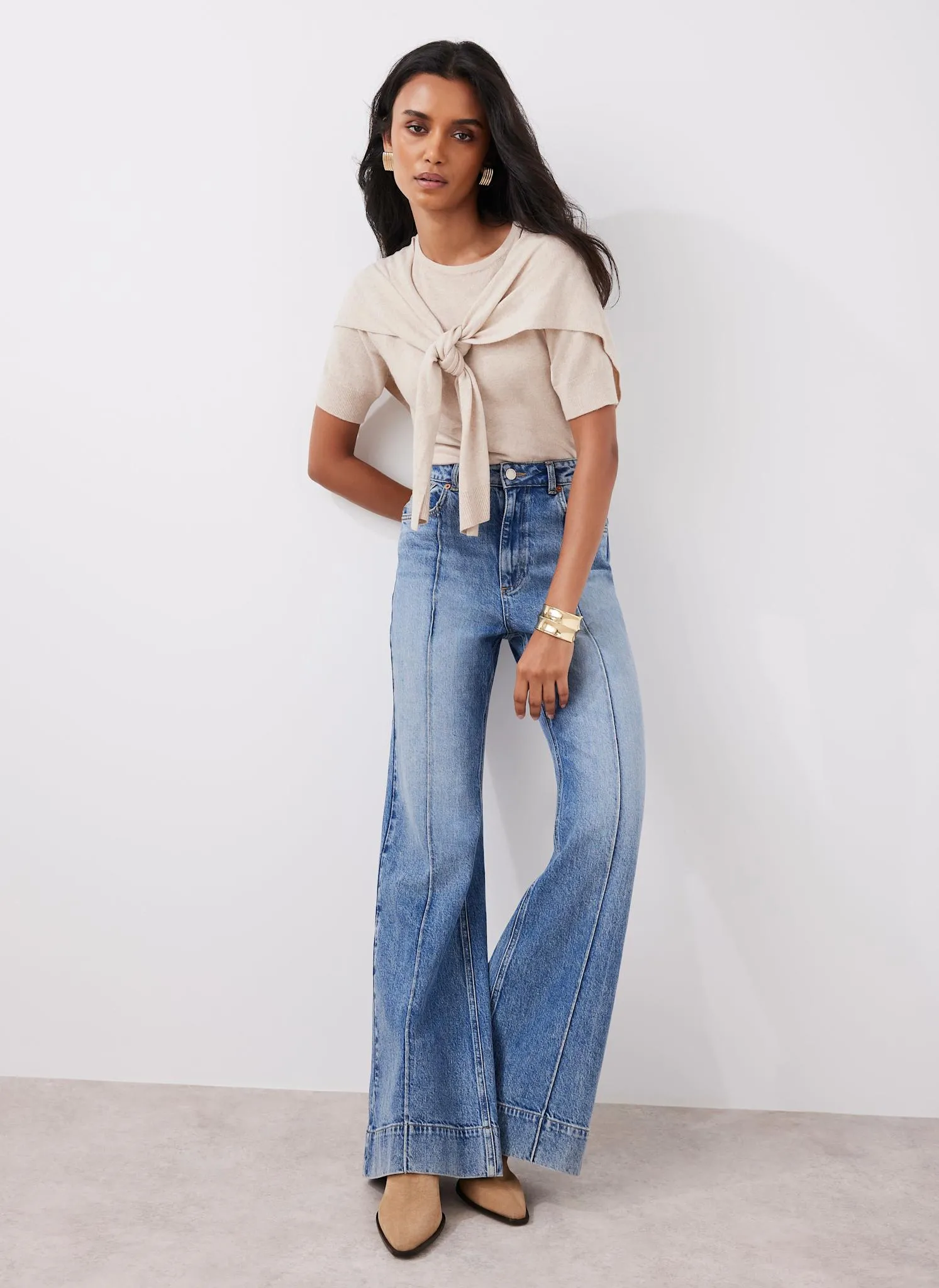 Neutral Cotton Blend Scarf Detail Knit Top sold by Mint Velvet product image thumbnail 3