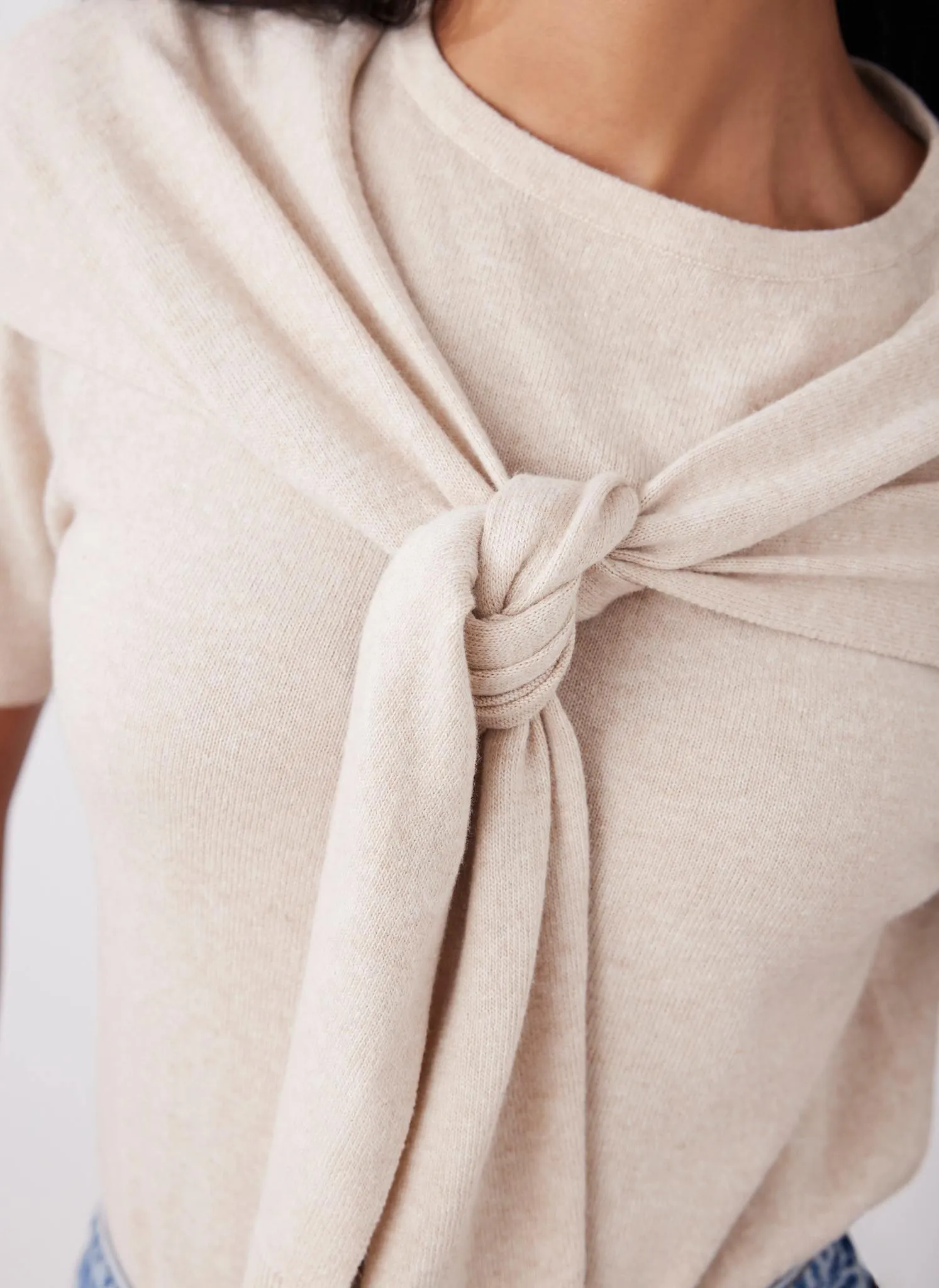 Neutral Cotton Blend Scarf Detail Knit Top sold by Mint Velvet product image thumbnail 5
