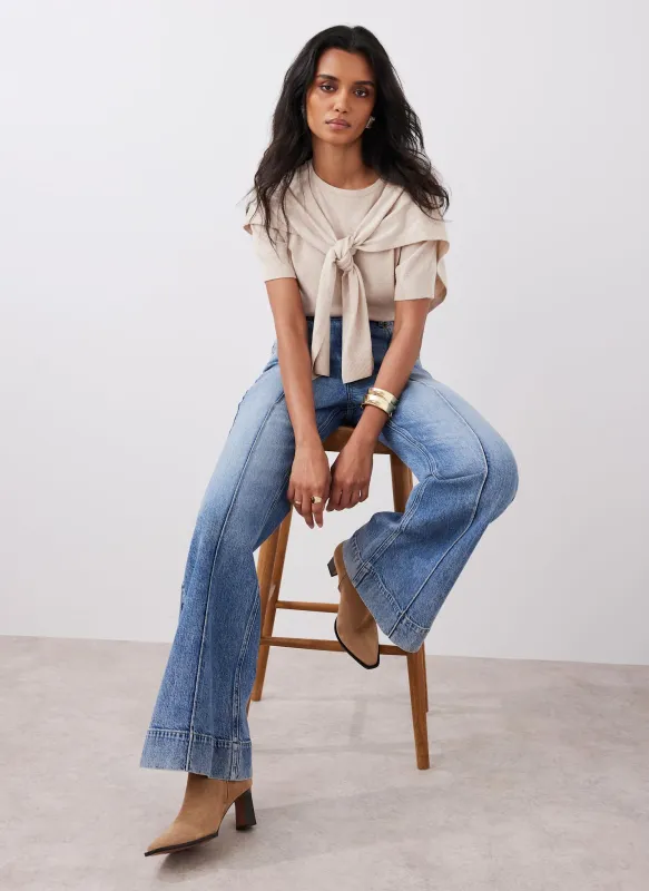 Neutral Cotton Blend Scarf Detail Knit Top sold by Mint Velvet