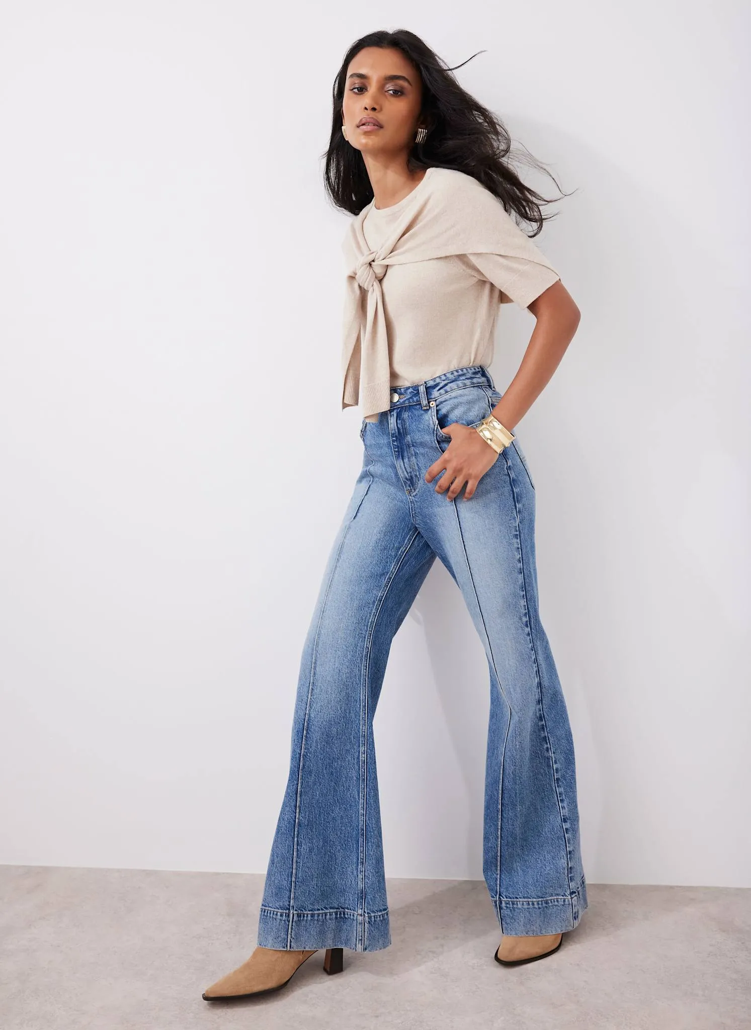 Neutral Cotton Blend Scarf Detail Knit Top sold by Mint Velvet product image thumbnail 4