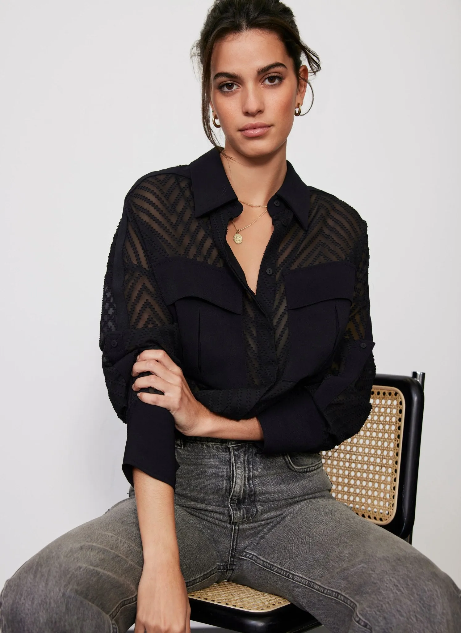 Black Jacquard Shirt sold by Mint Velvet
