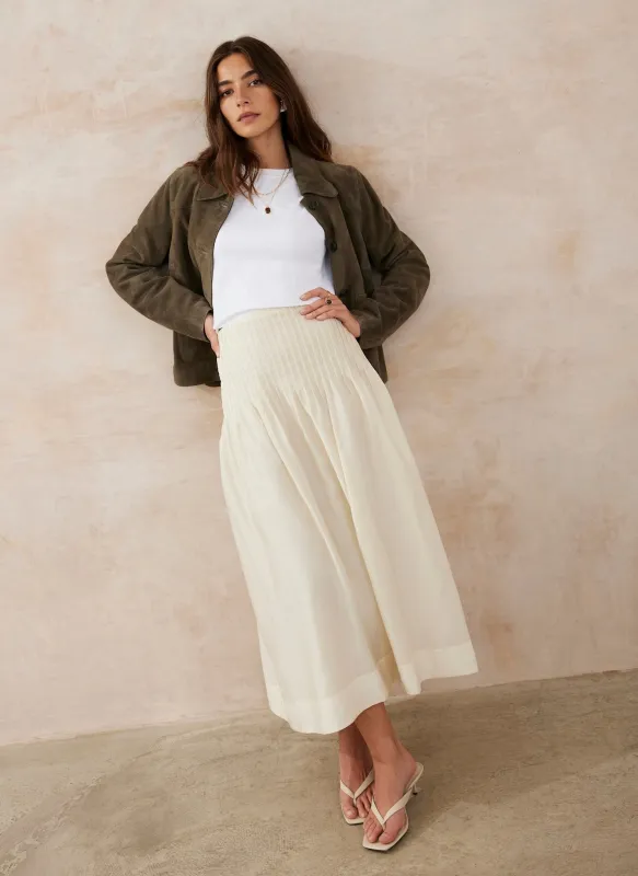 Cream Pintuck Maxi Skirt sold by Mint Velvet