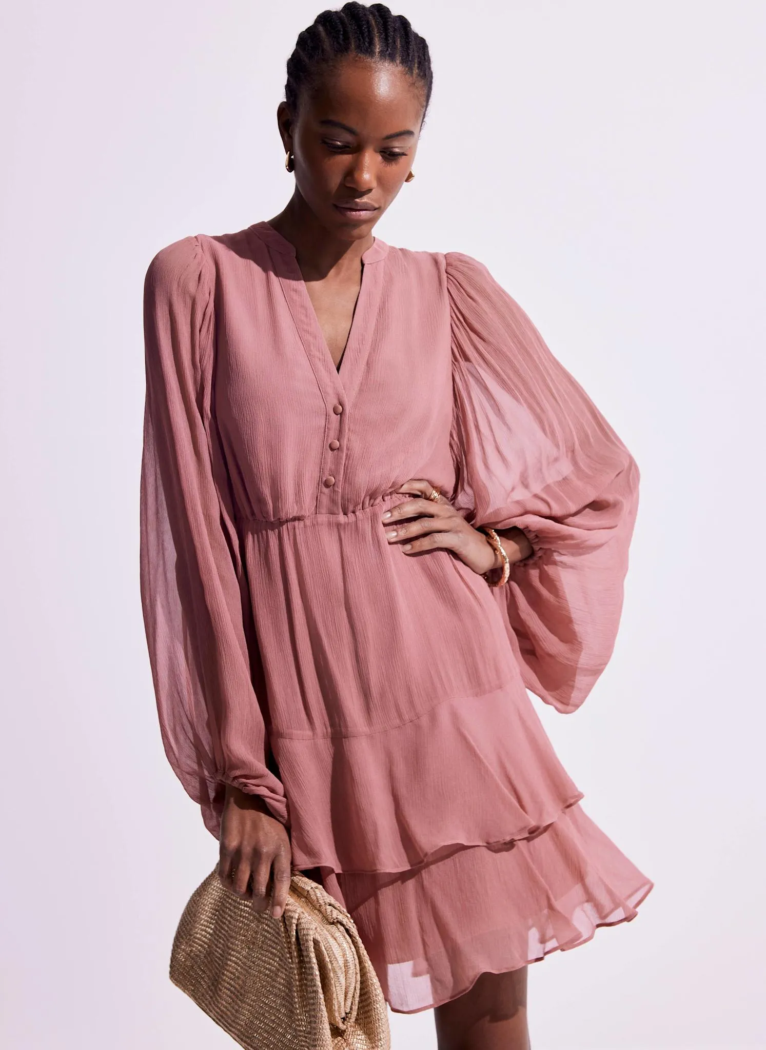 Pink Ruffle Boho Mini Dress sold by Mint Velvet