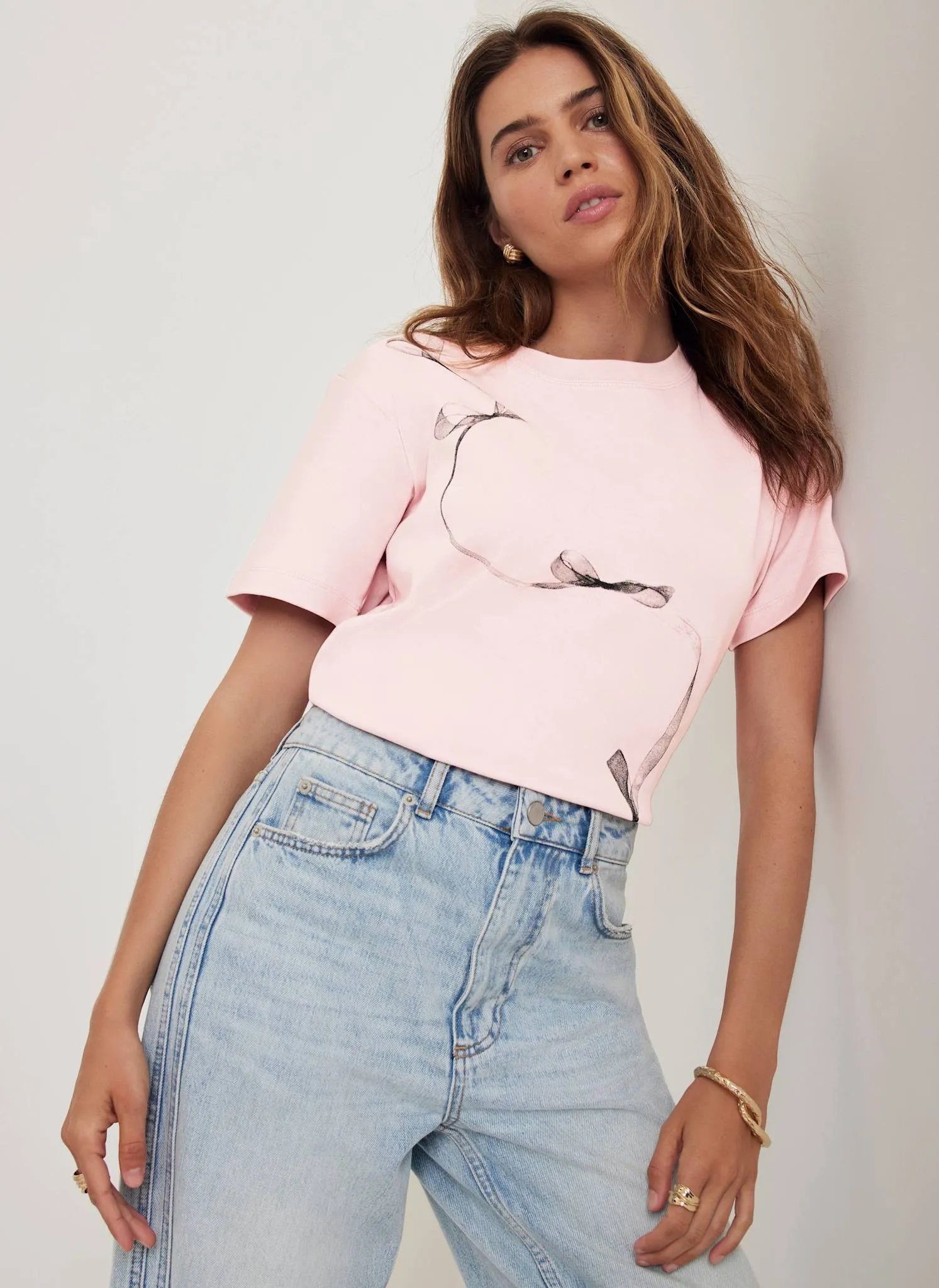 Pink Cotton Graphic Ribbon T-Shirt sold by Mint Velvet product image thumbnail 5
