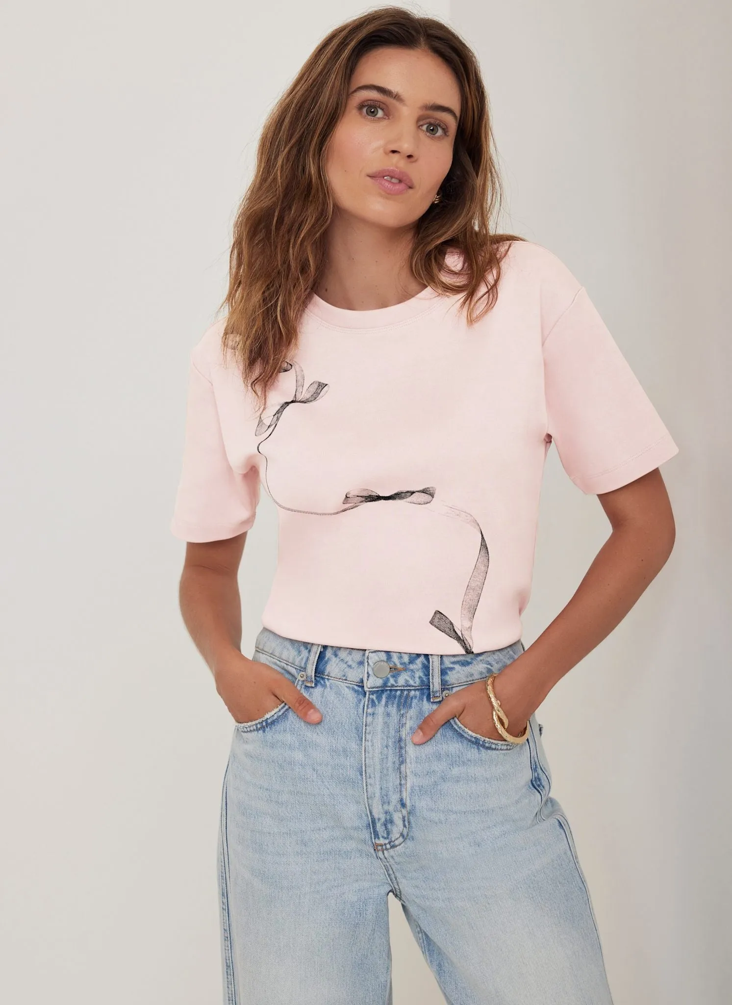 Pink Cotton Graphic Ribbon T-Shirt sold by Mint Velvet product image thumbnail 3