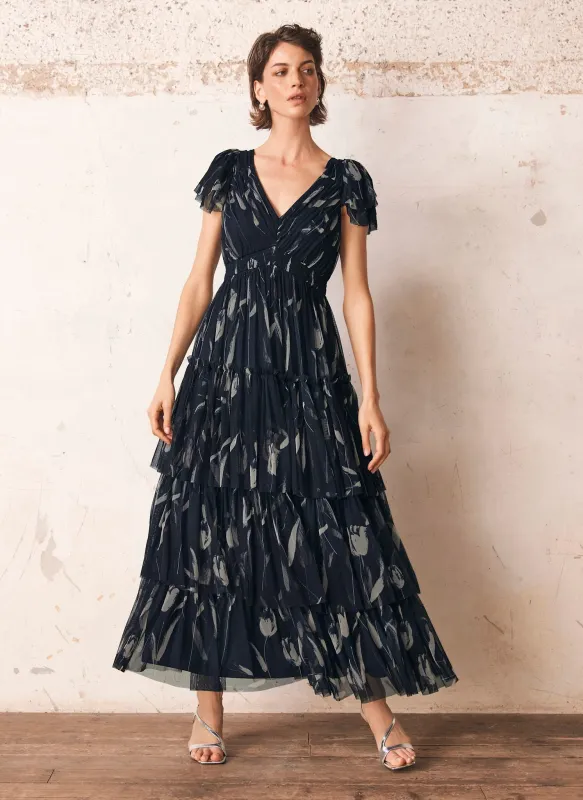 Navy Floral Print Maxi Dress sold by Mint Velvet