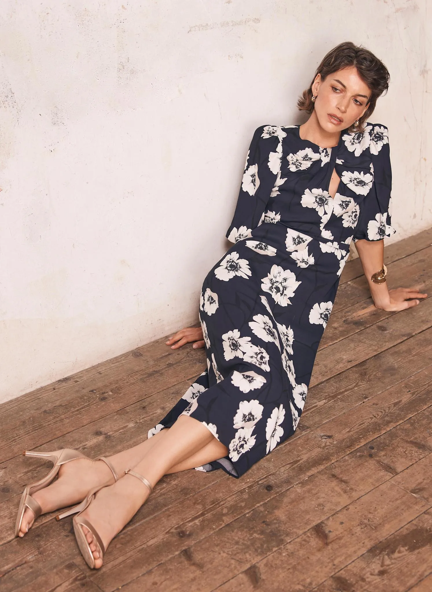 Navy Floral Print Midi Dress sold by Mint Velvet