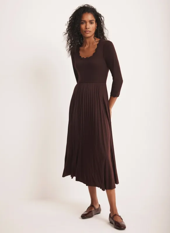Burgundy Scallop Trim Midi Dress sold by Mint Velvet