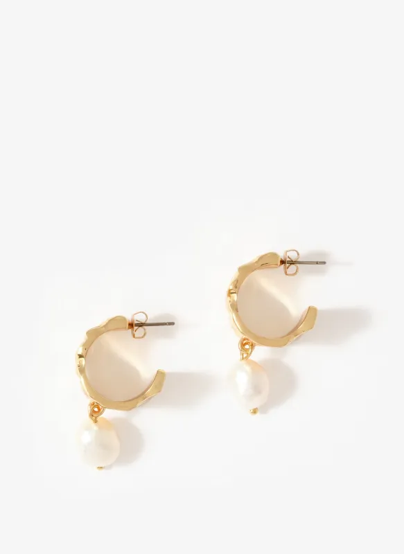 Gold Tone Textured Pearl Drop Earrings sold by Mint Velvet