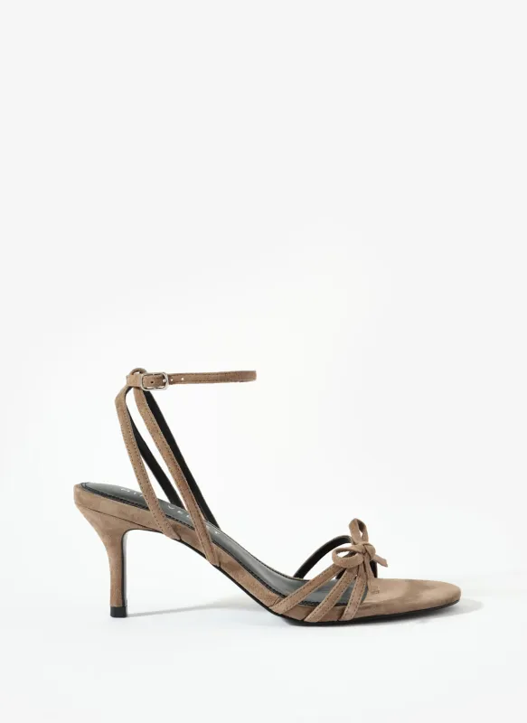 Bridie Taupe Suede Strappy Bow Heels sold by Mint Velvet